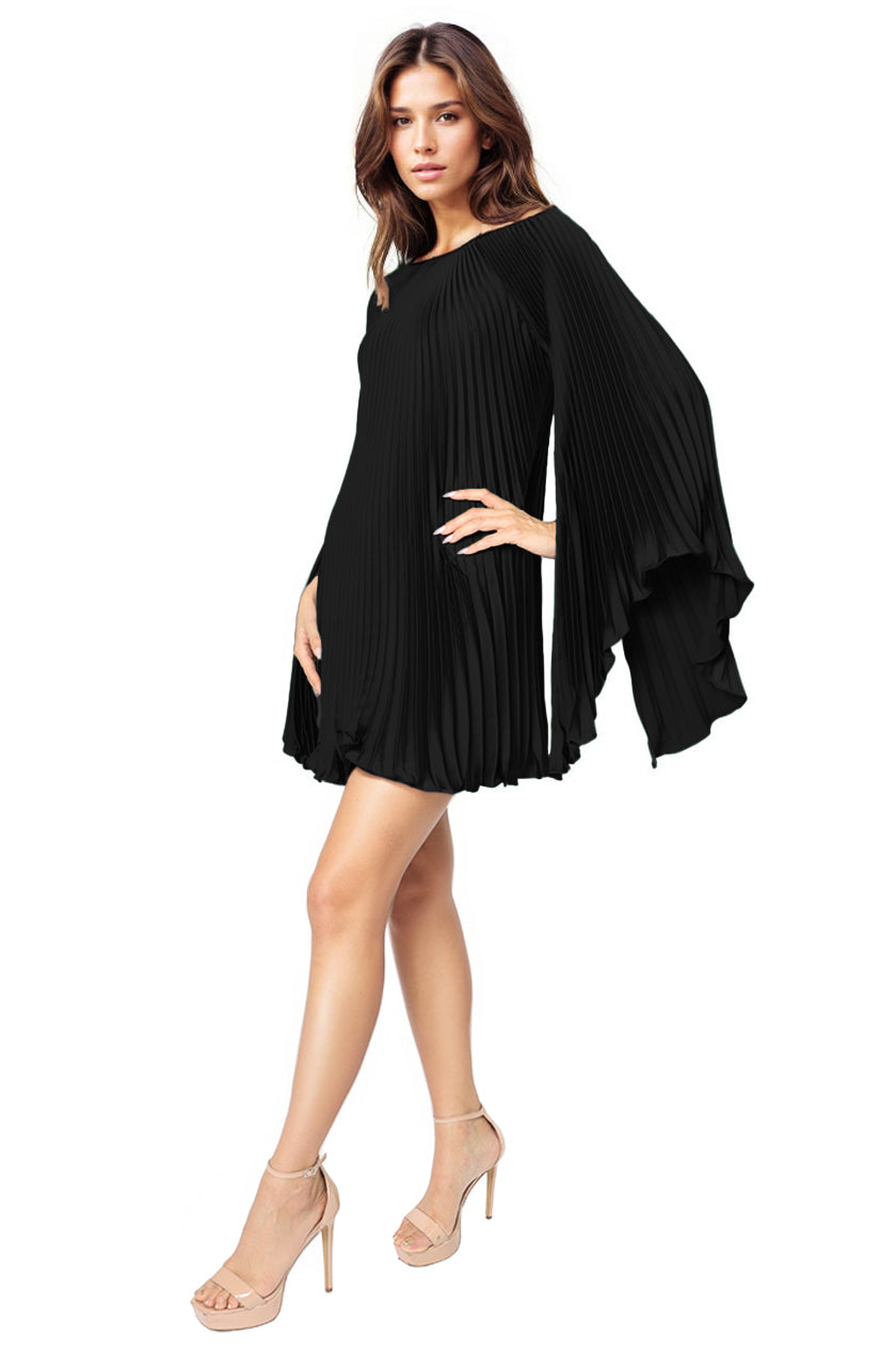 Long Sleeve Pleated Charmeuse Cocktail Cocktail Rene Ruiz Collection
