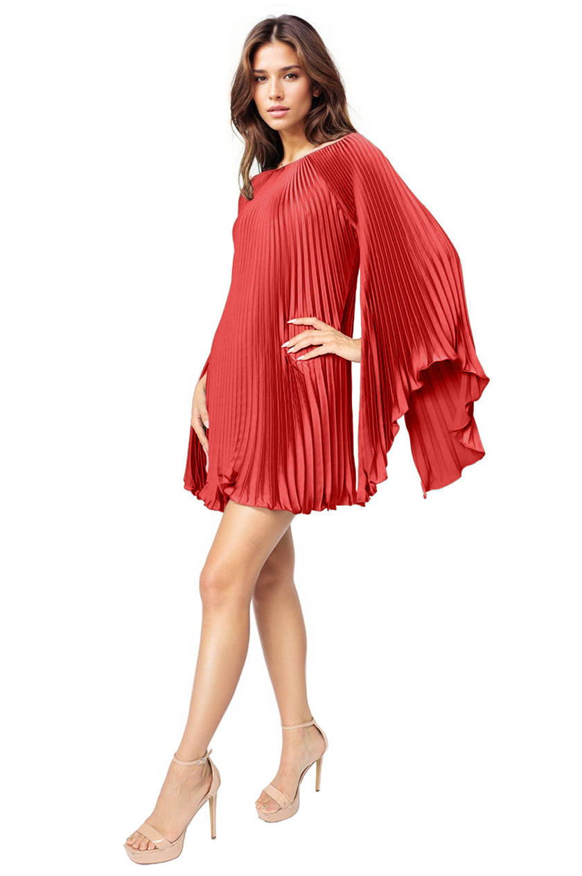 Long Sleeve Pleated Charmeuse Cocktail Cocktail Rene Ruiz Collection