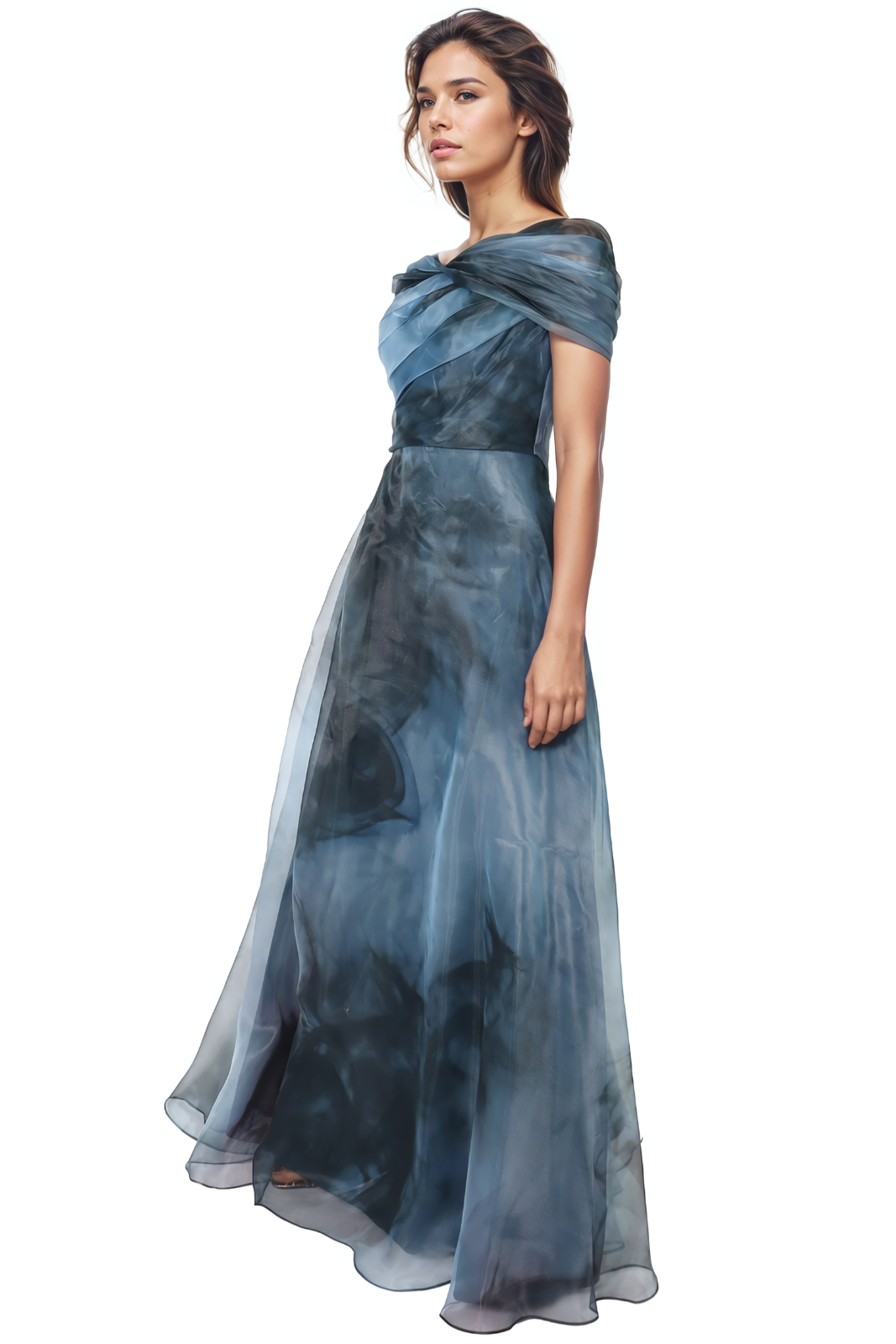 Twisted Off-The-Shoulder Organza Gown Gown Rene Ruiz Collection