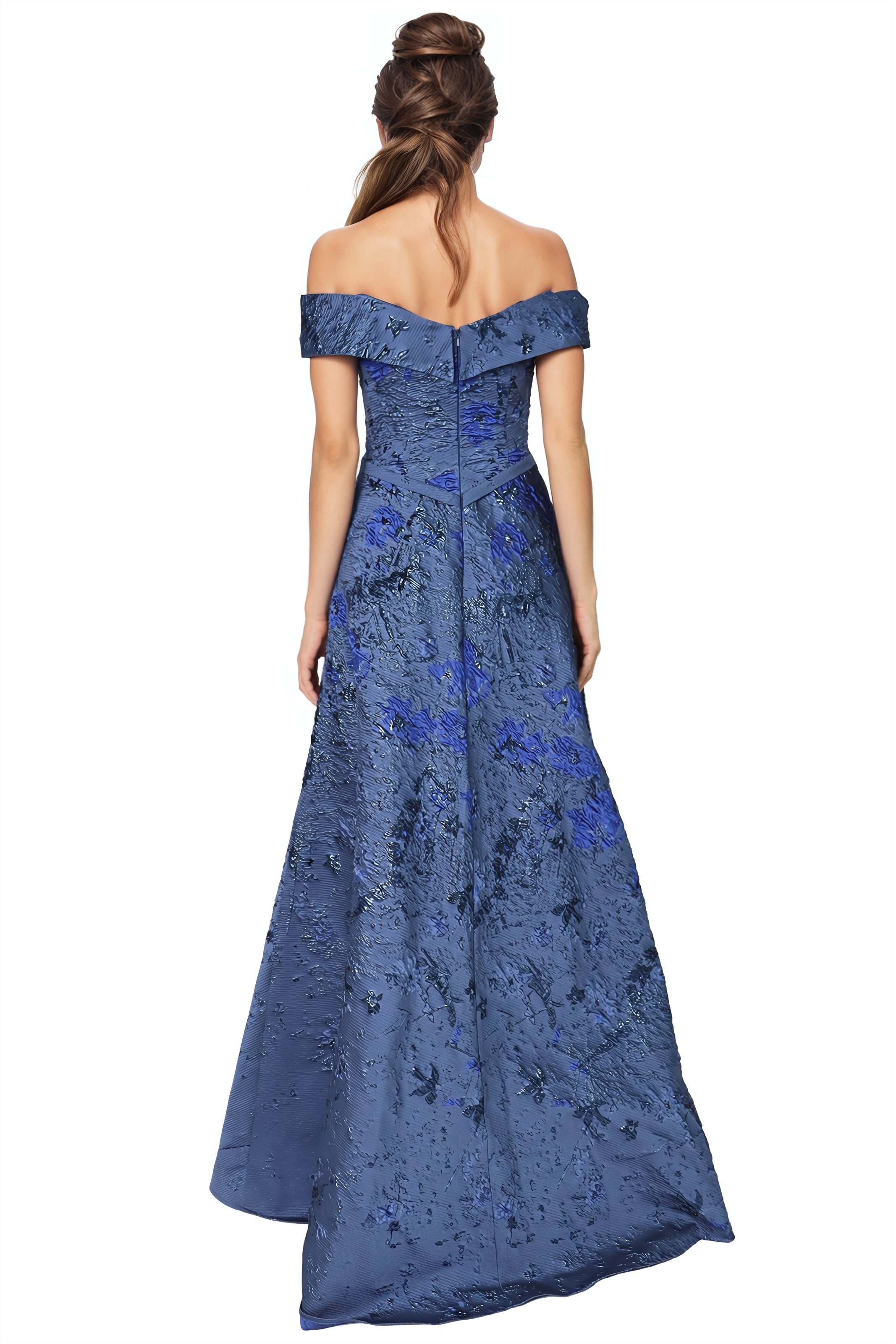 Off The Shoulder A-Line Brocade Gown Gown Rene Ruiz Collection