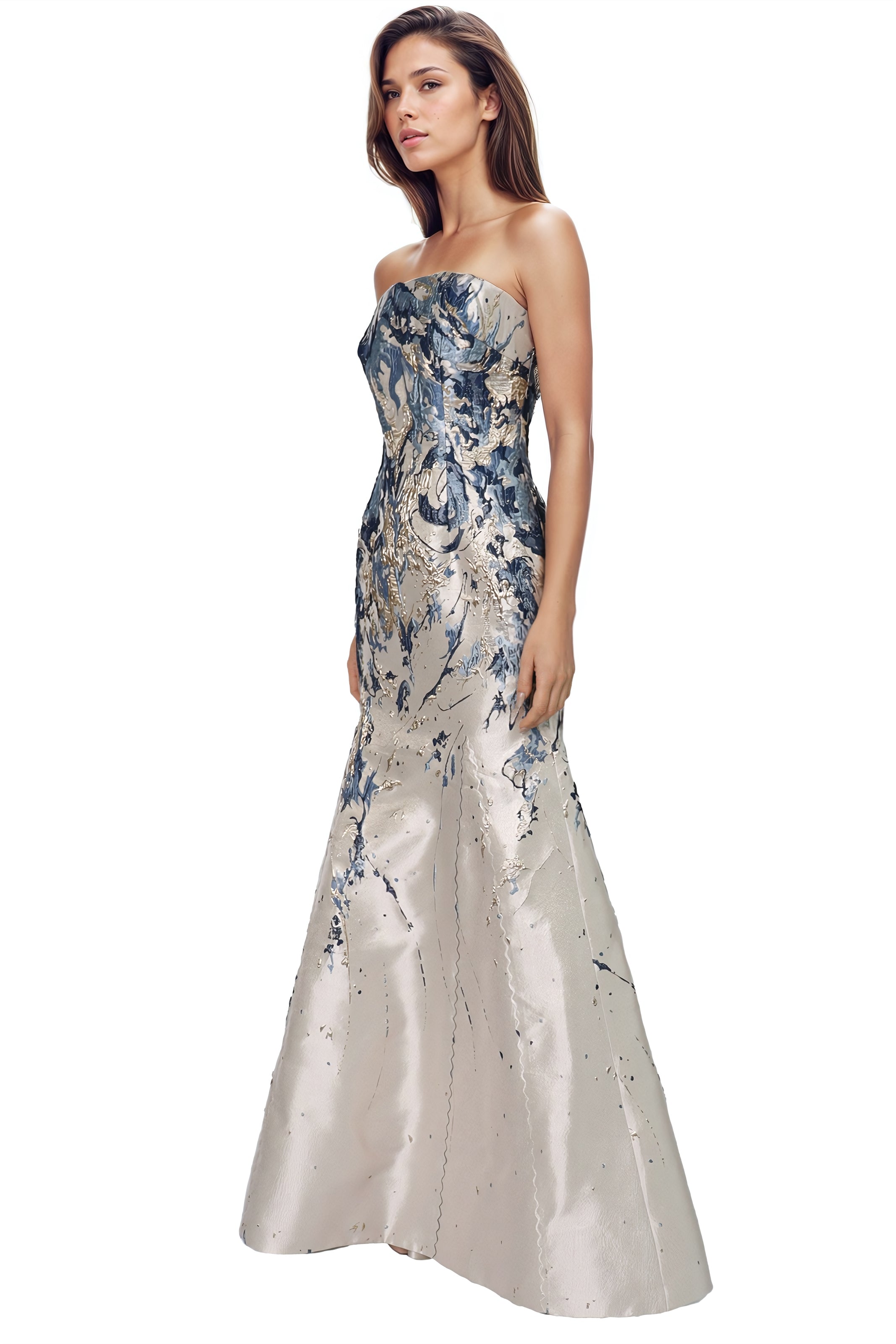 Strapless Mermaid Brocade Gown Gown Rene Ruiz Collection