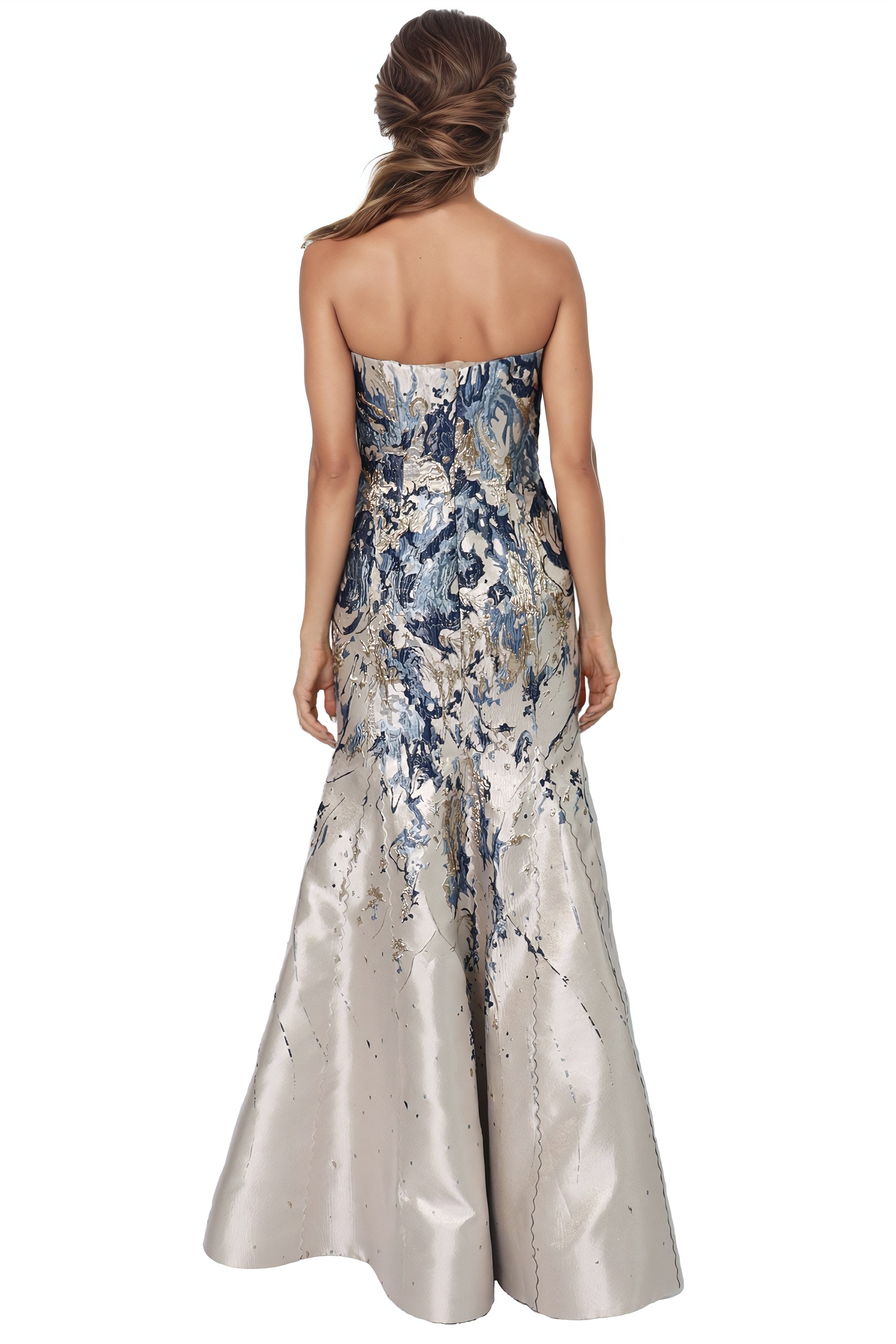 Strapless Mermaid Brocade Gown Gown Rene Ruiz Collection