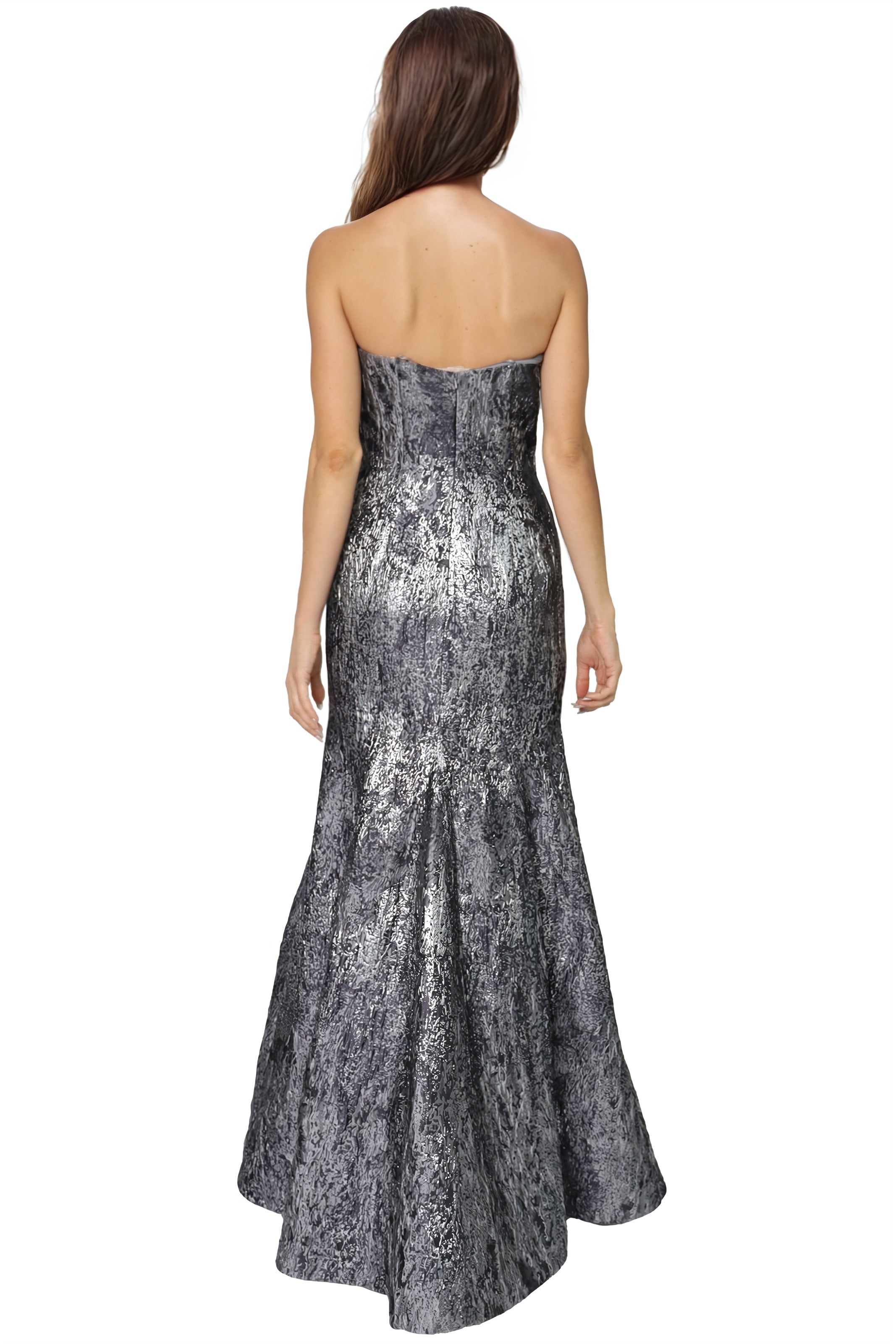 Strapless Fit And Flare Brocade Gown Gown Rene Ruiz Collection