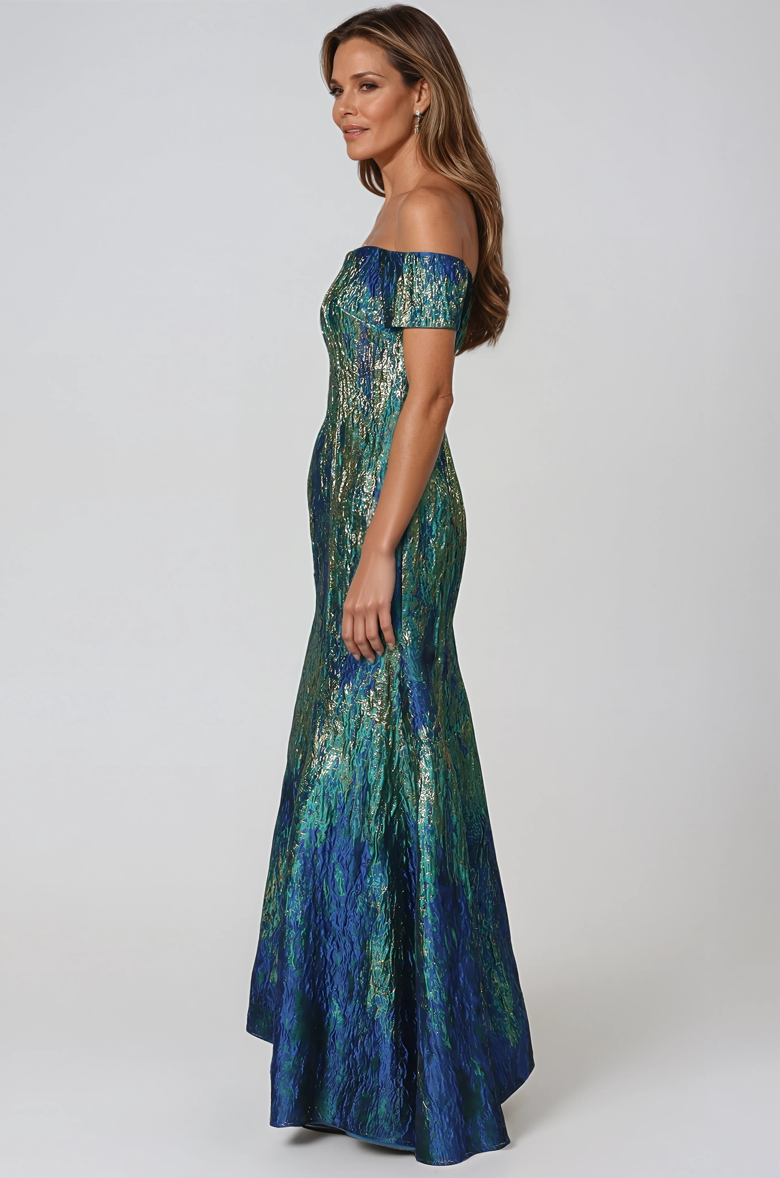 Off the Shoulder Brocade Sweetheart Fit And Flare Gown Gown Rene Ruiz Collection