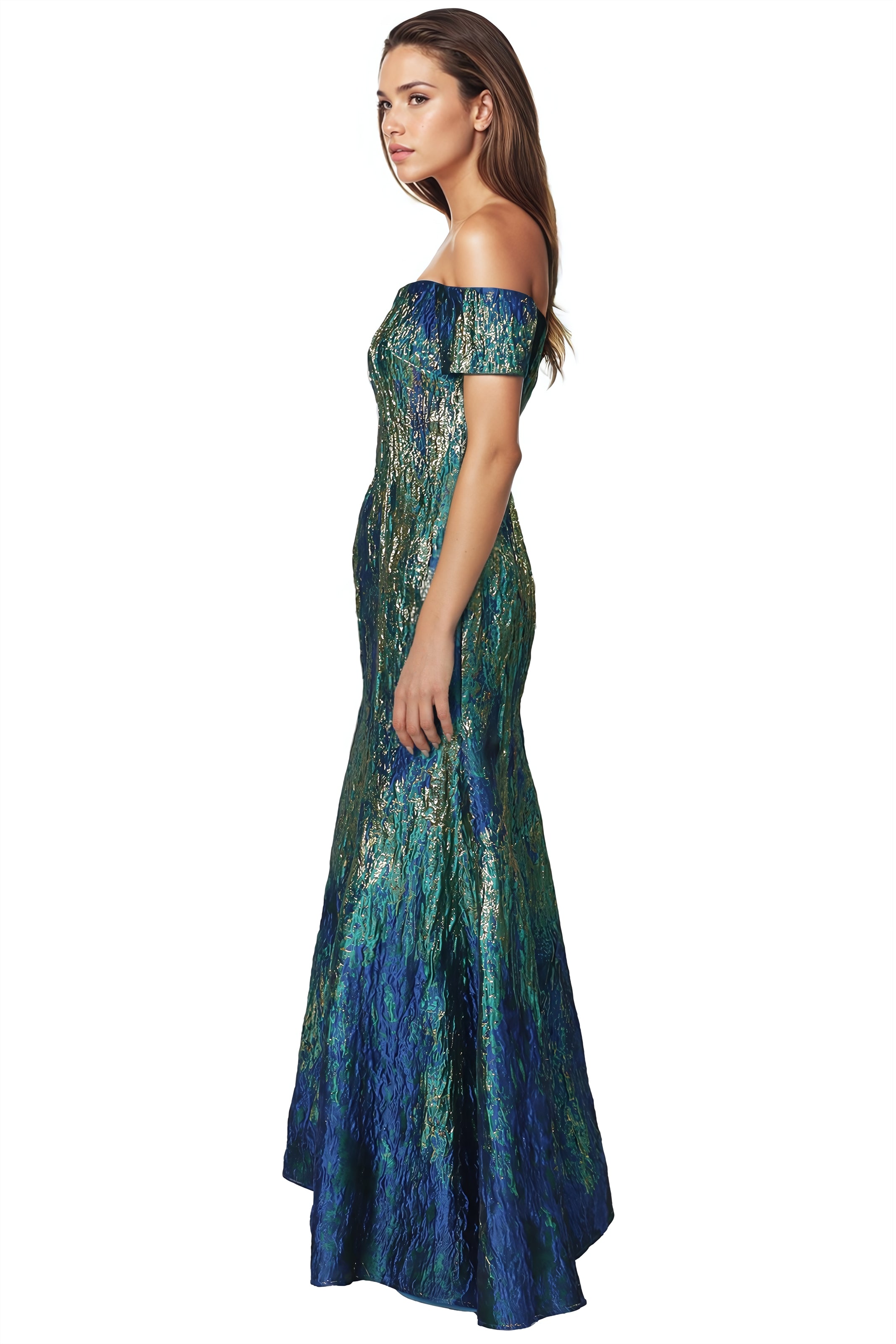 Off the Shoulder Brocade Sweetheart Fit And Flare Gown Gown Rene Ruiz Collection