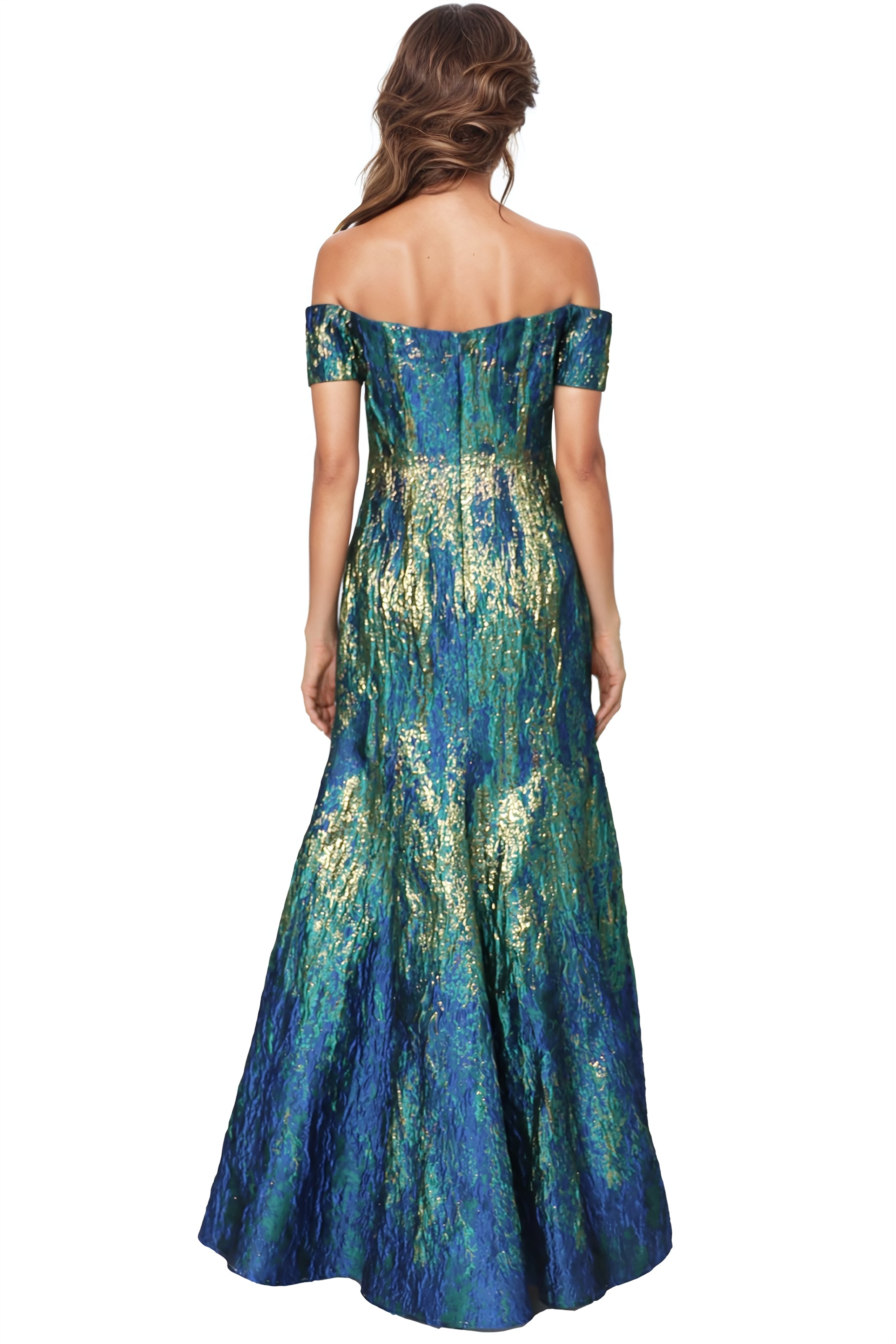Off the Shoulder Brocade Sweetheart Fit And Flare Gown Gown Rene Ruiz Collection