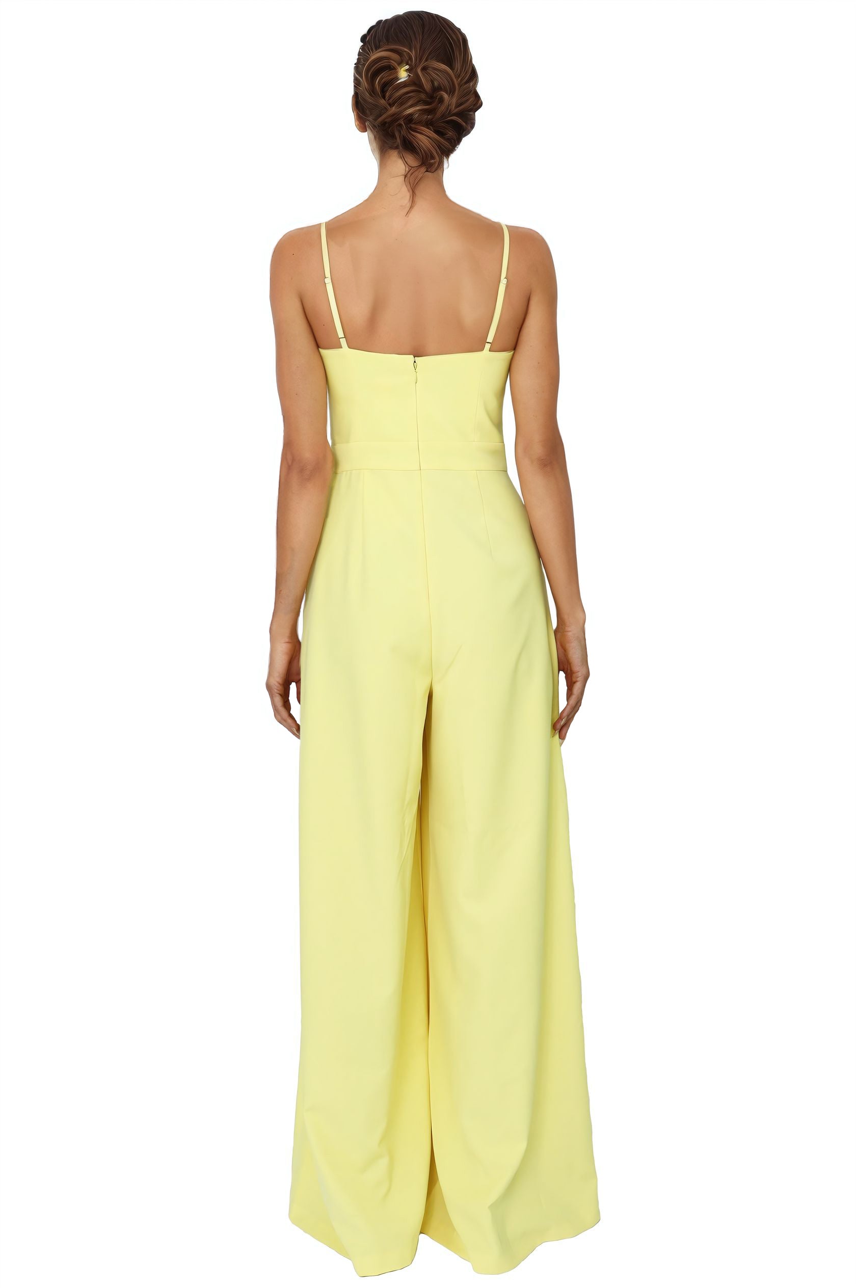 Spaghetti Strap V Neck Crepe Jumpsuit Jumpsuit Rene Ruiz Collection