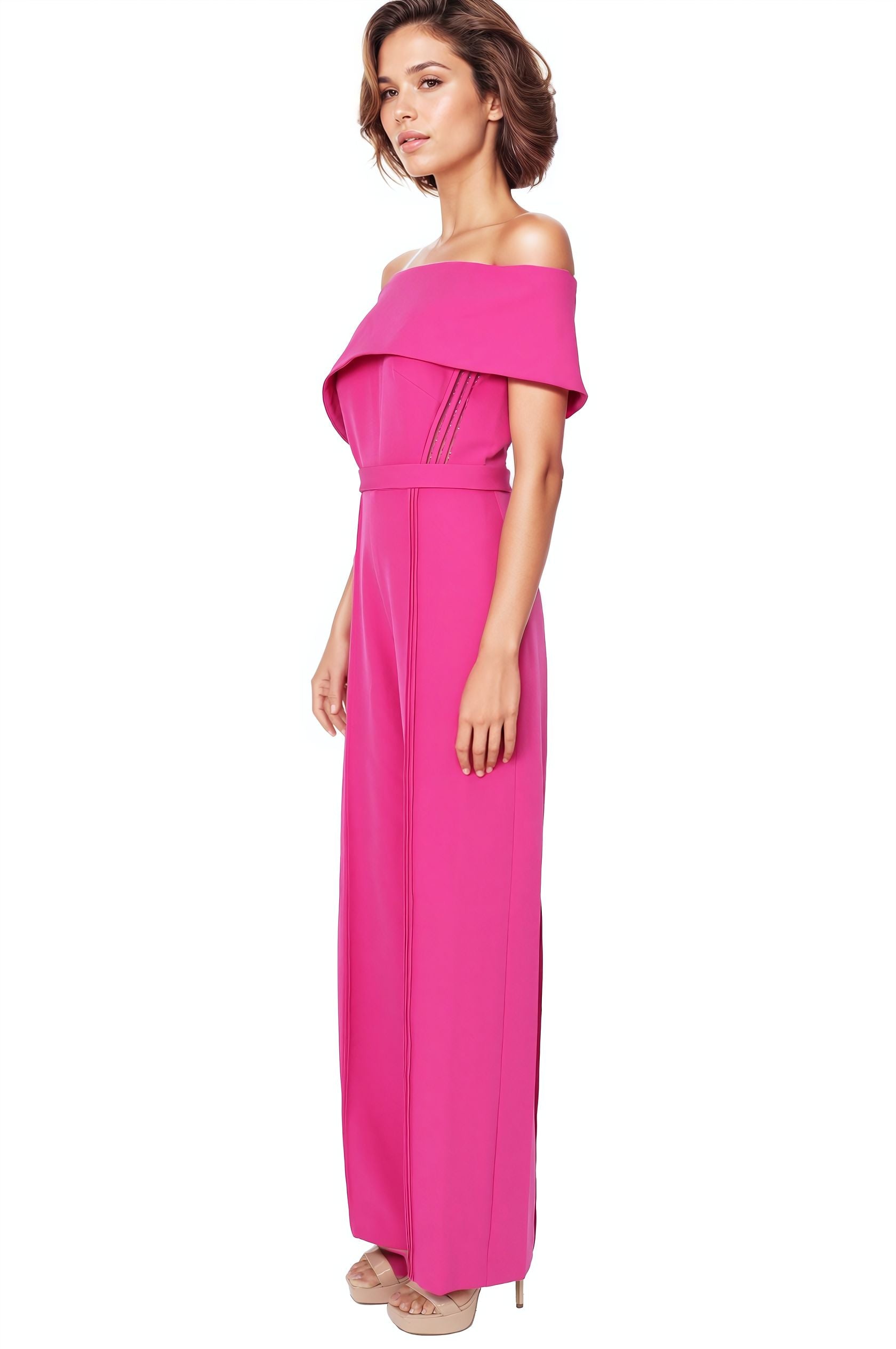 Off the Shoulder Crepe Jumpsuit Jumpsuit Rene Ruiz Collection