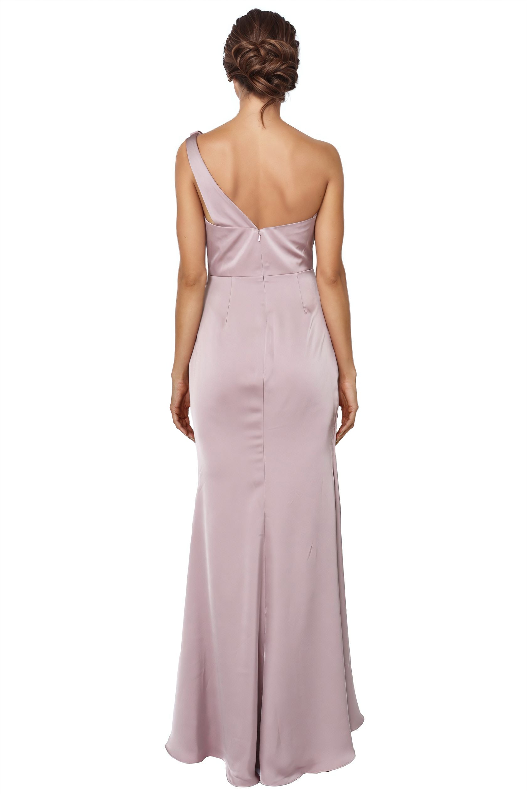 One Shoulder Satin Faille Draped Gown Gown Rene Ruiz Collection