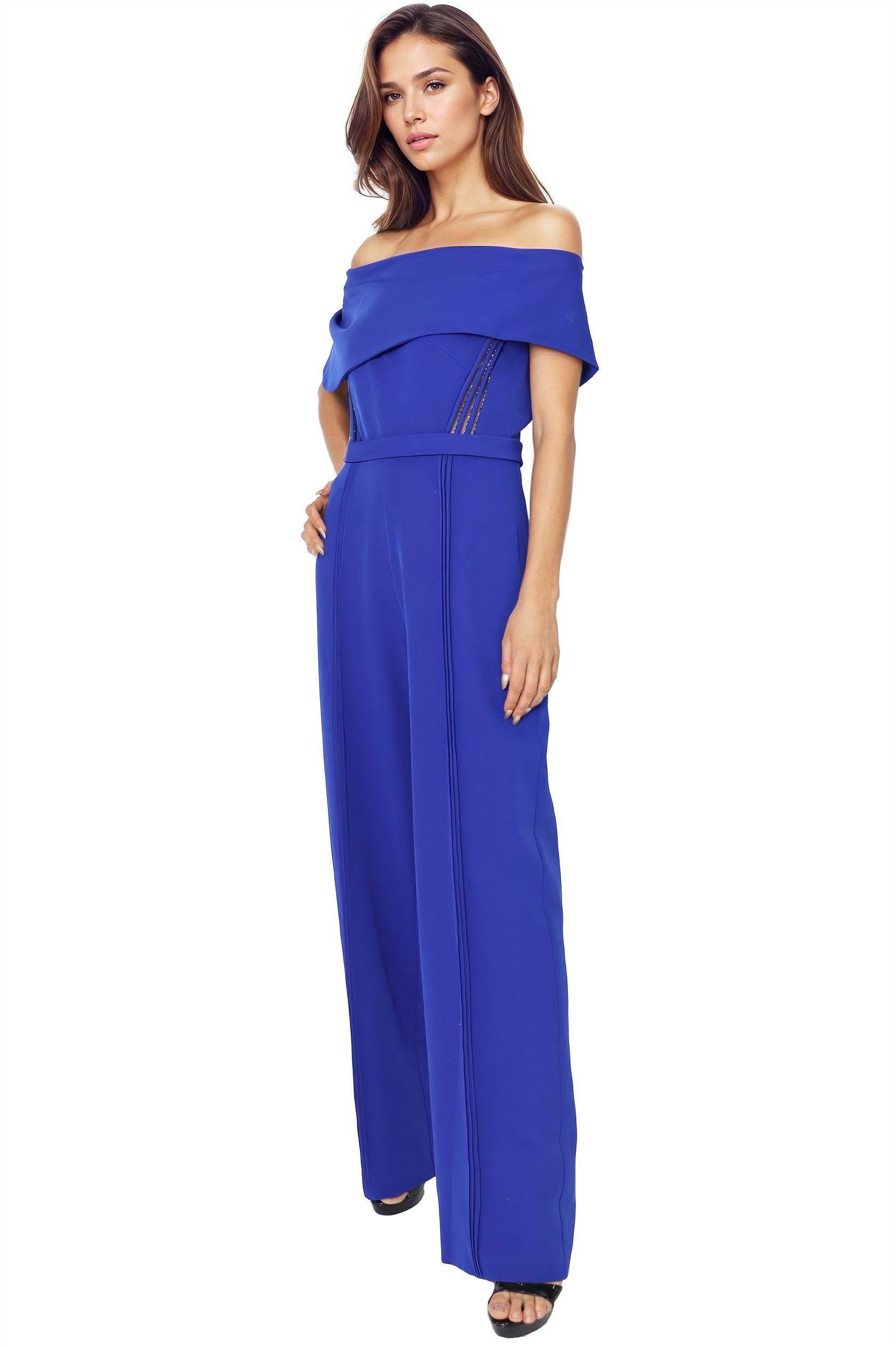 Off the Shoulder Crepe Jumpsuit Jumpsuit Rene Ruiz Collection