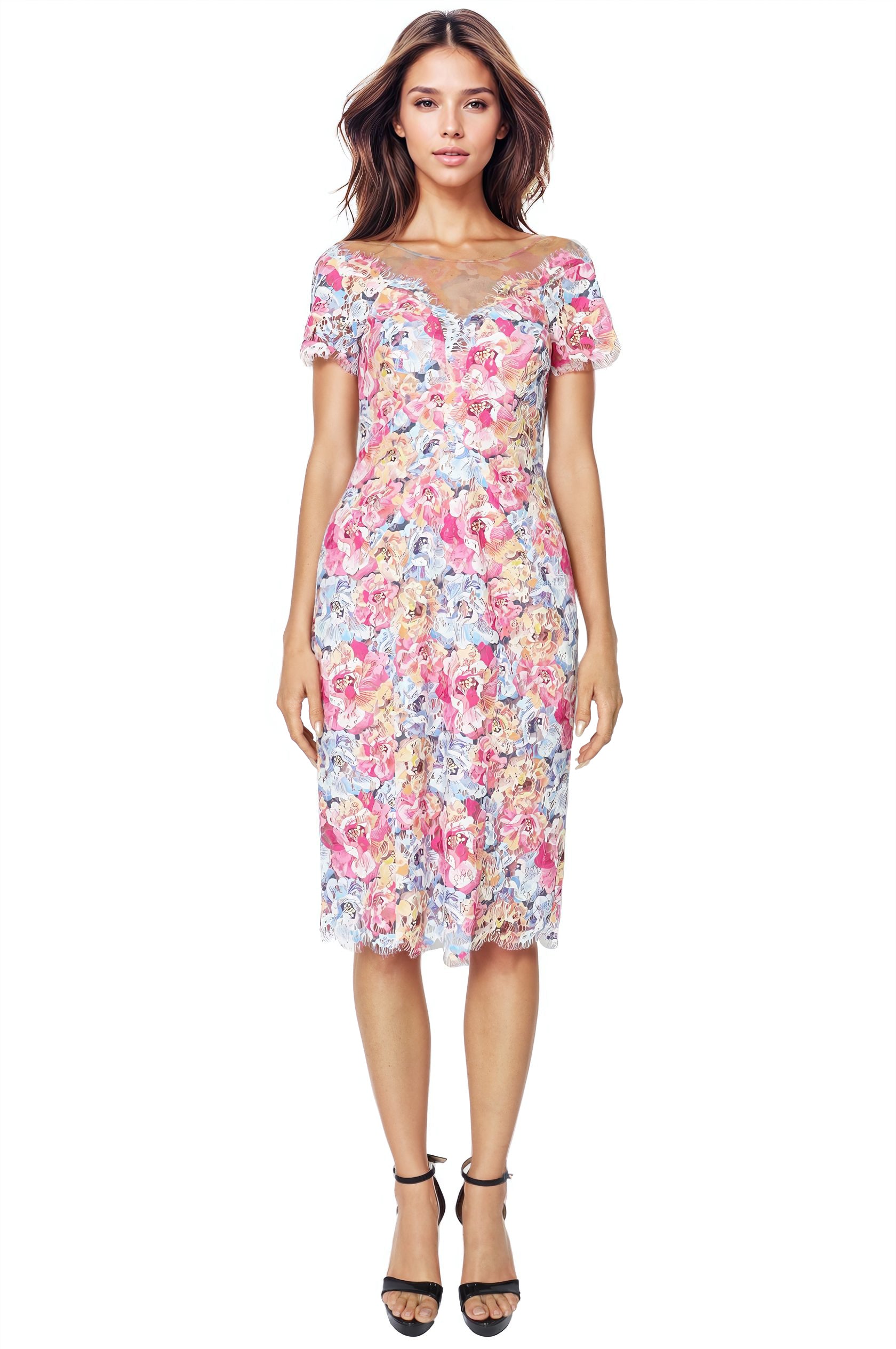 Illusion Neckline Lace Cocktail Cocktail Rene Ruiz Collection 2 Multi