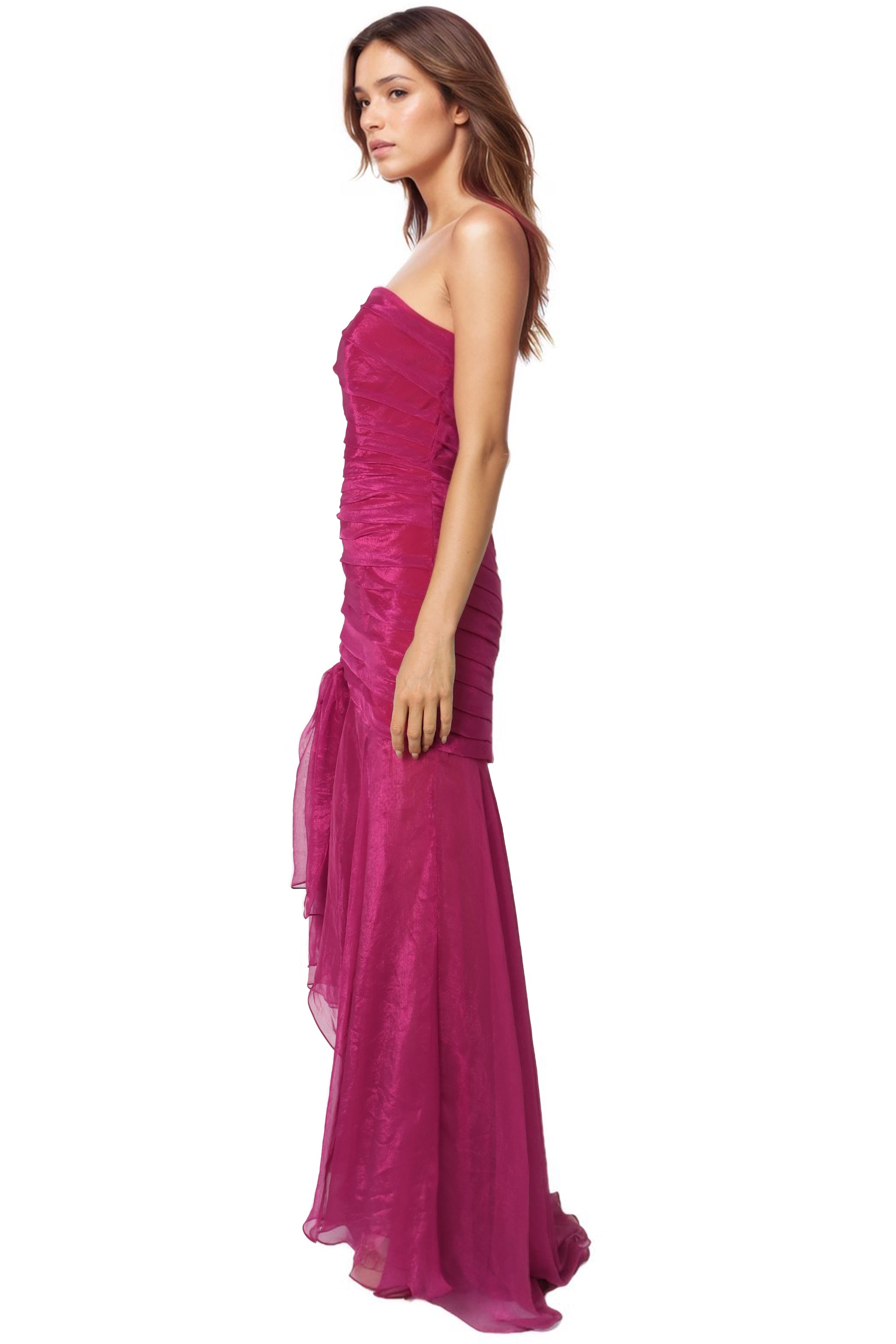 Strapless Pleated High Low Gown Gown Rene Ruiz Collection
