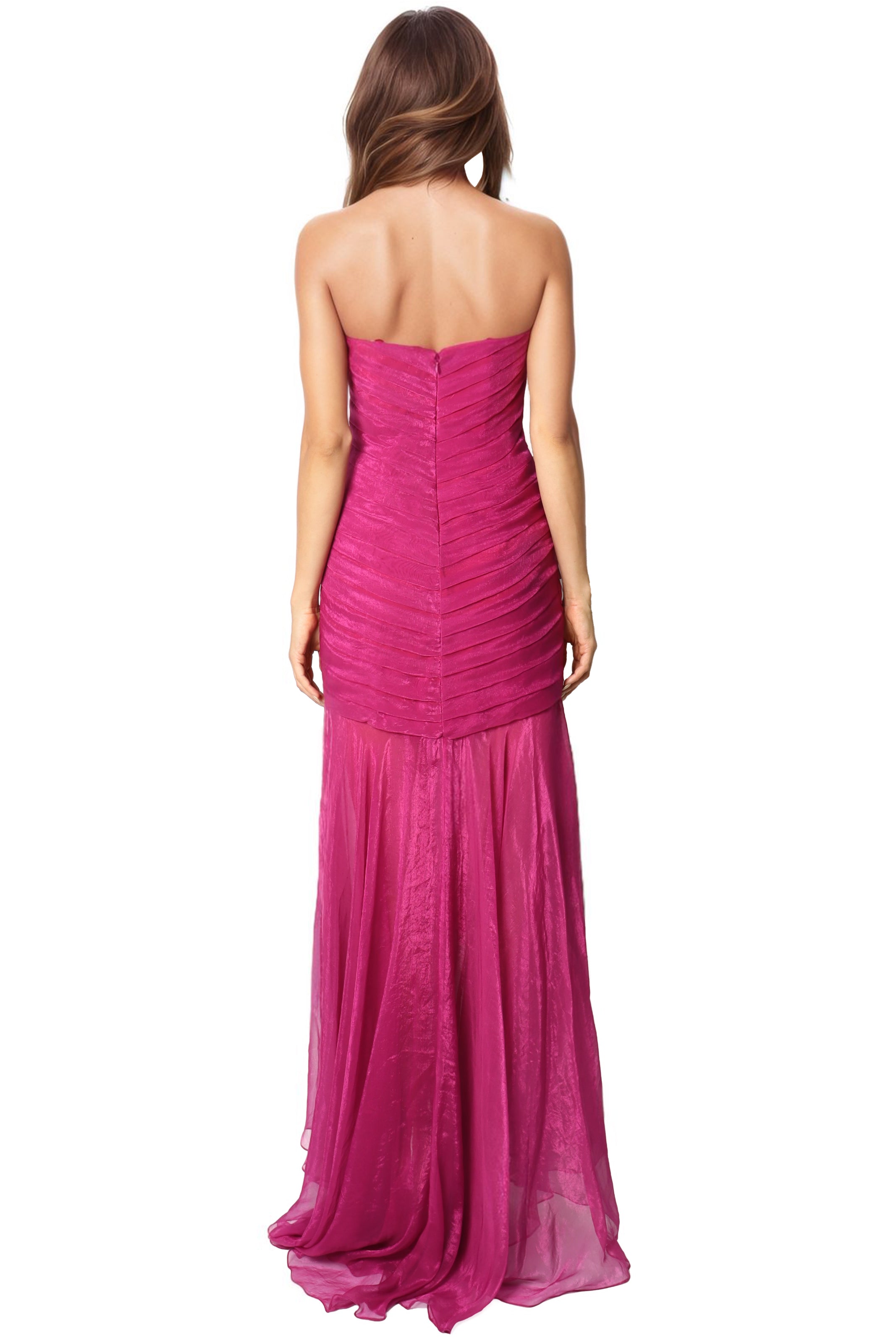 Strapless Pleated High Low Gown Gown Rene Ruiz Collection