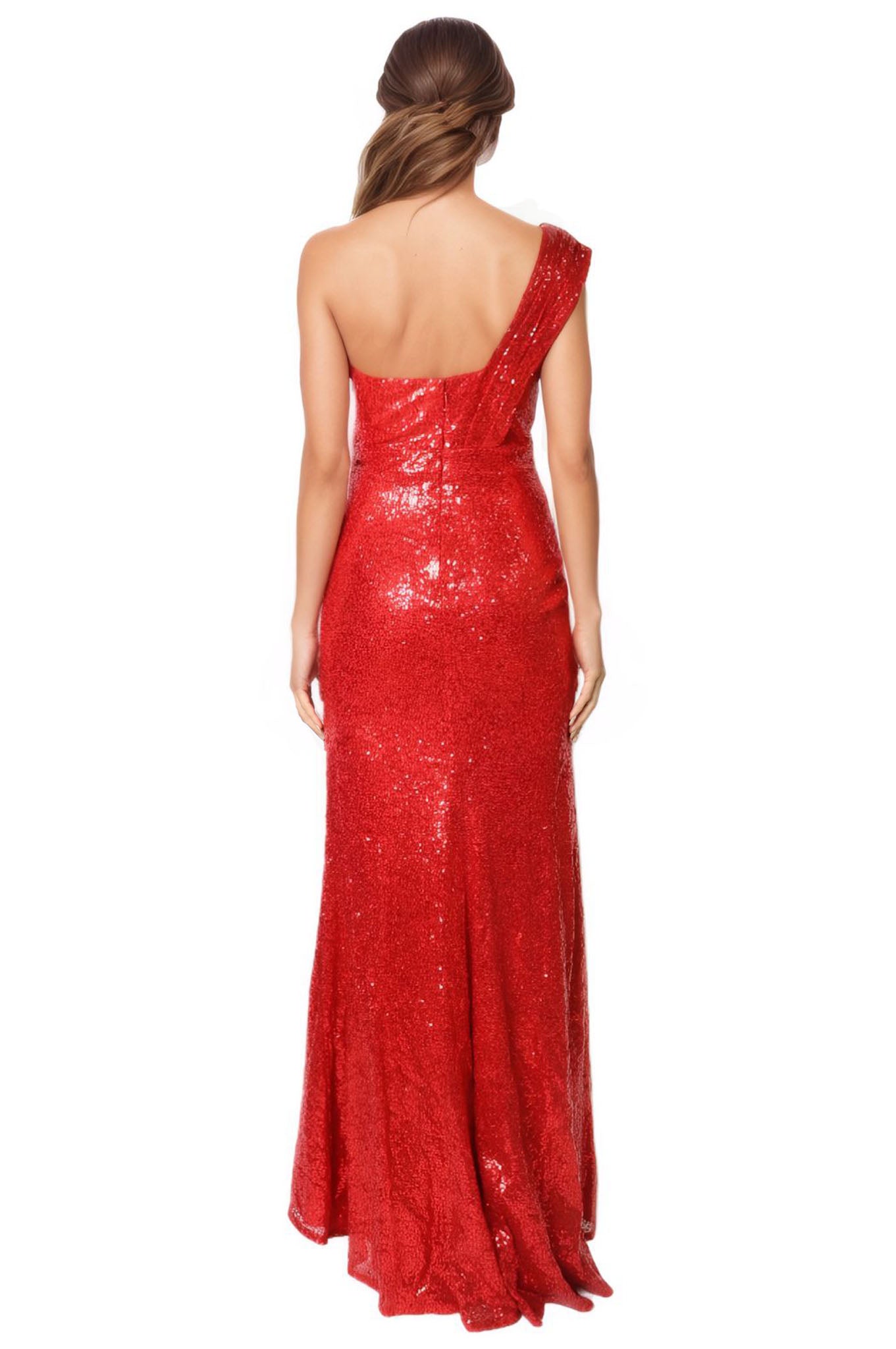 Asymmetric One Shoulder Sweetheart Sequin Gown Gown Rene Ruiz Collection