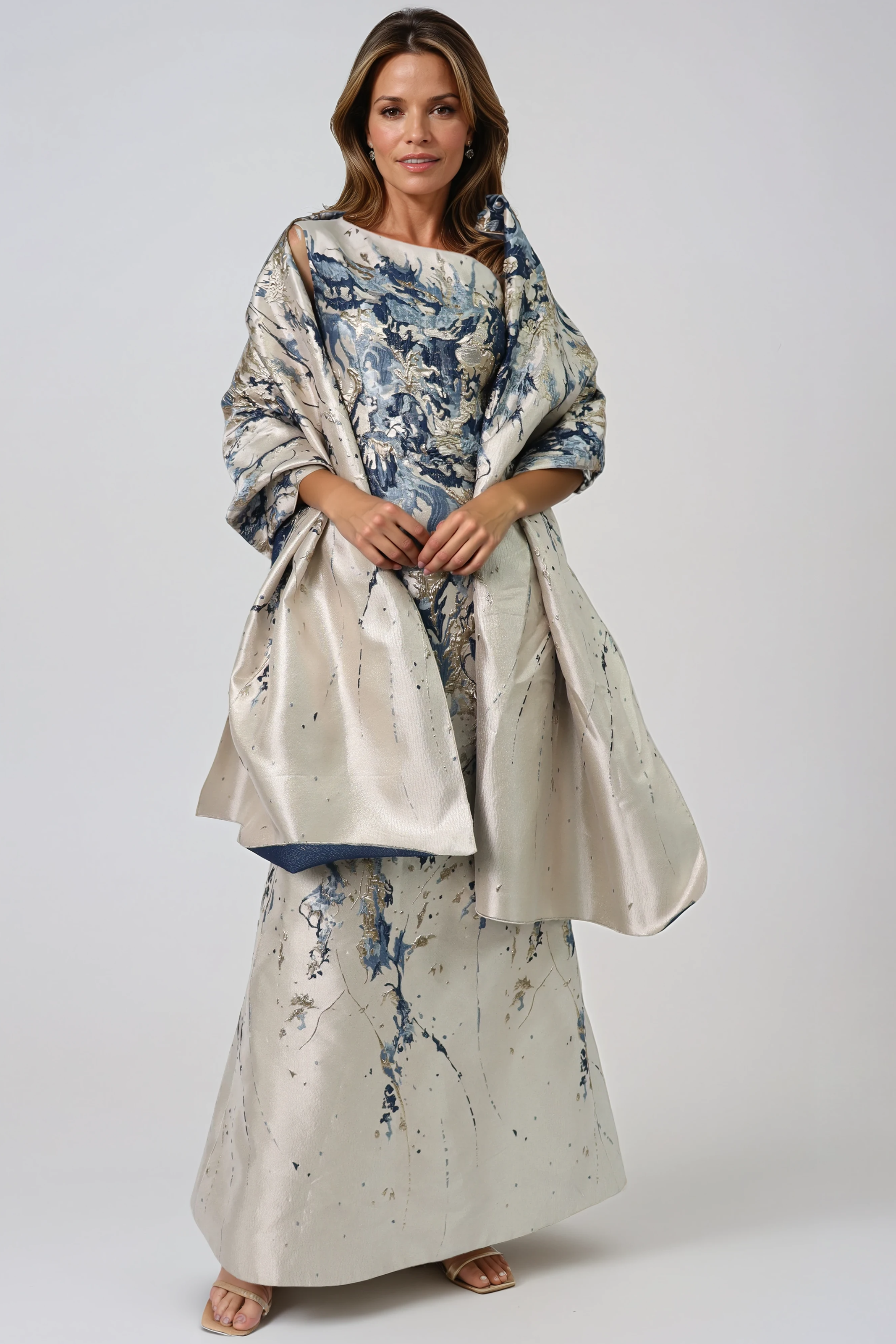 Brocade Shawl with Abstract Floral Pattern Accessory Rene Ruiz Collection