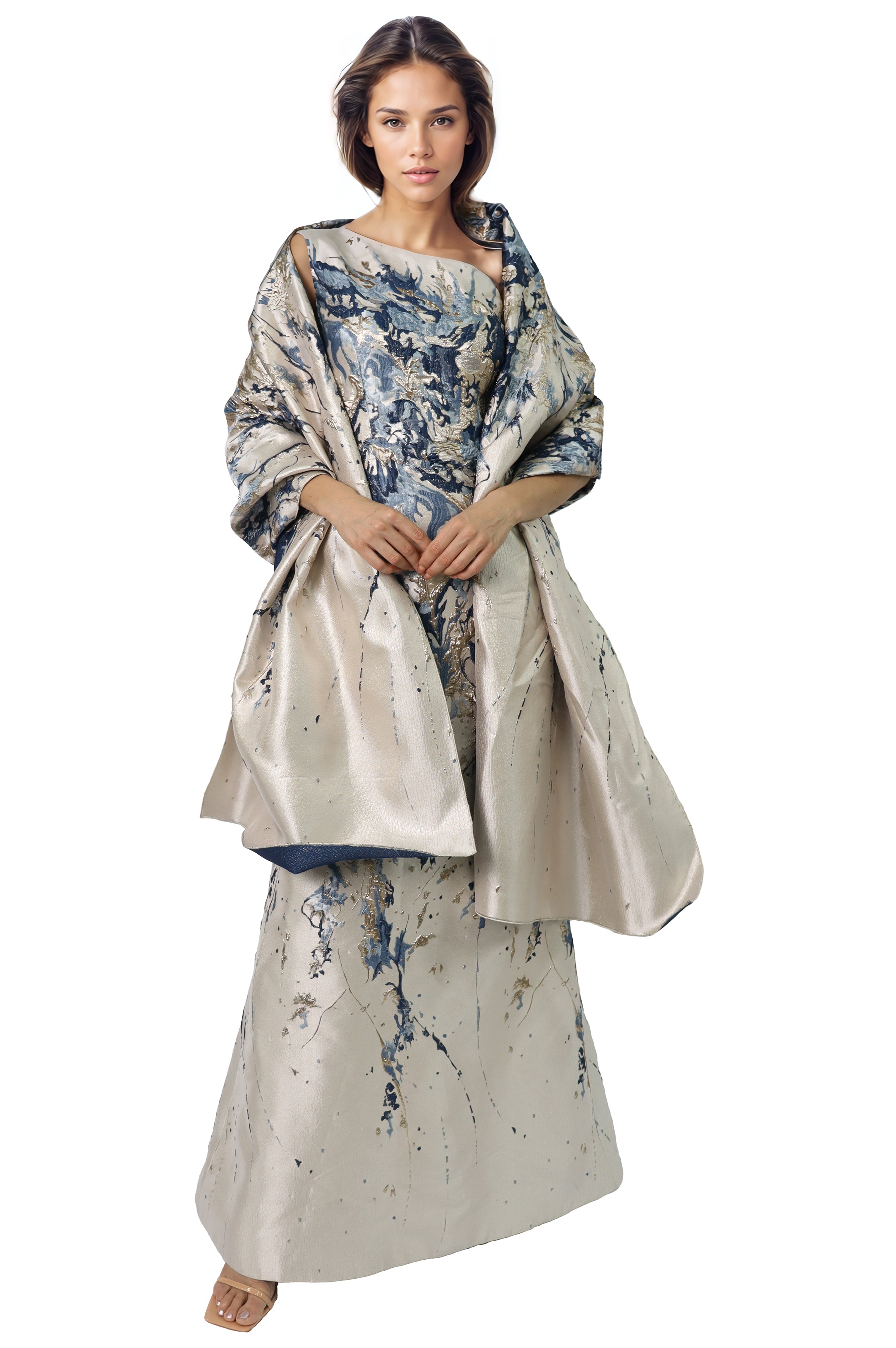 Brocade Shawl with Abstract Floral Pattern Accessory Rene Ruiz Collection