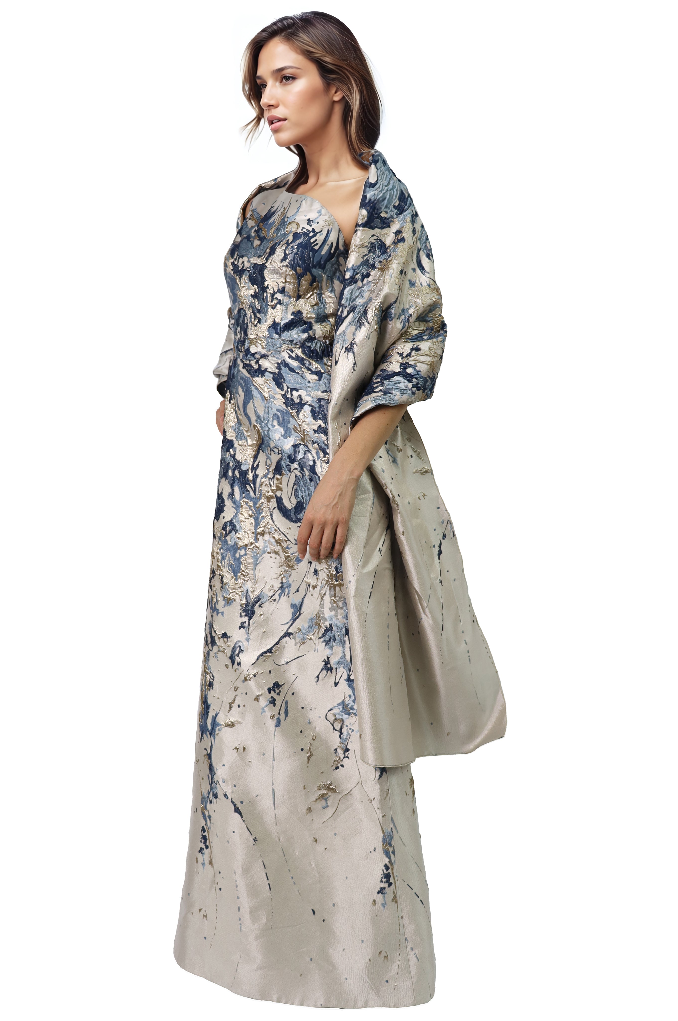 Brocade Shawl with Abstract Floral Pattern Accessory Rene Ruiz Collection