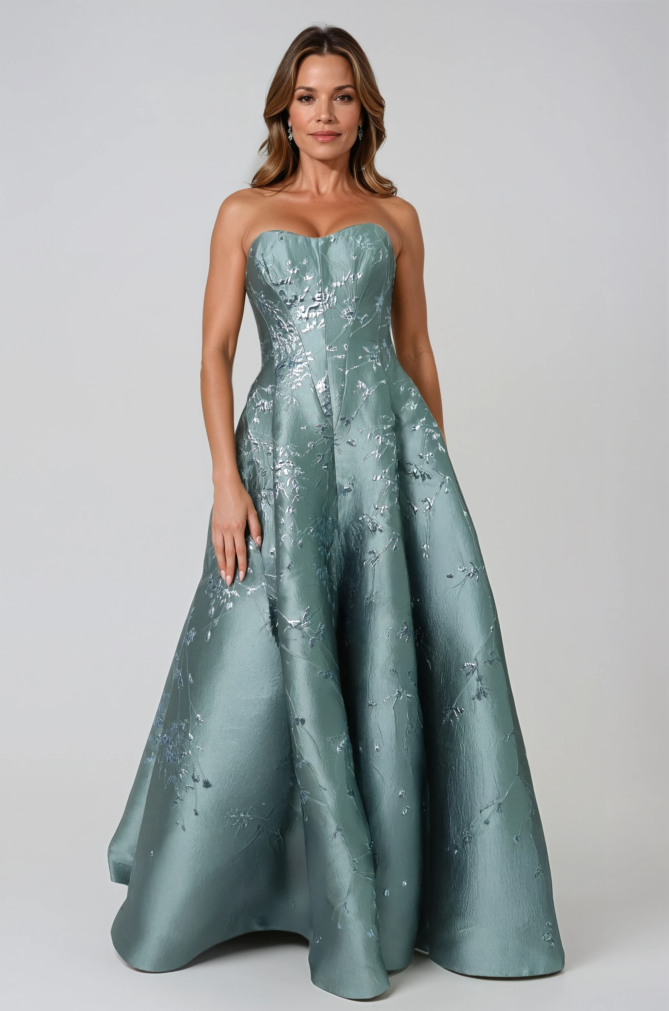 Floral Sweetheart A-Line Brocade Gown Gown Rene Ruiz Collection