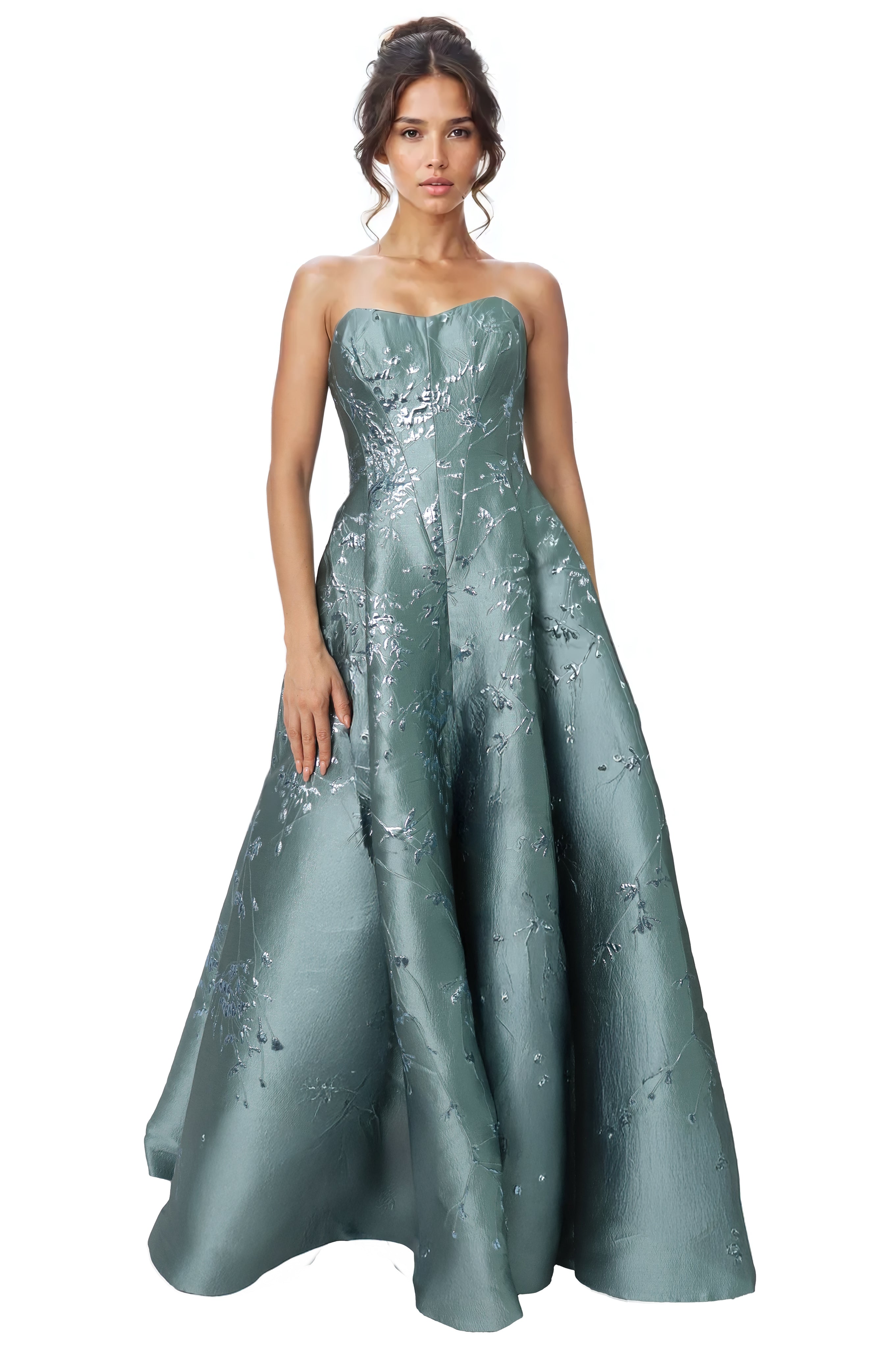 Floral Sweetheart A-Line Brocade Gown Gown Rene Ruiz Collection