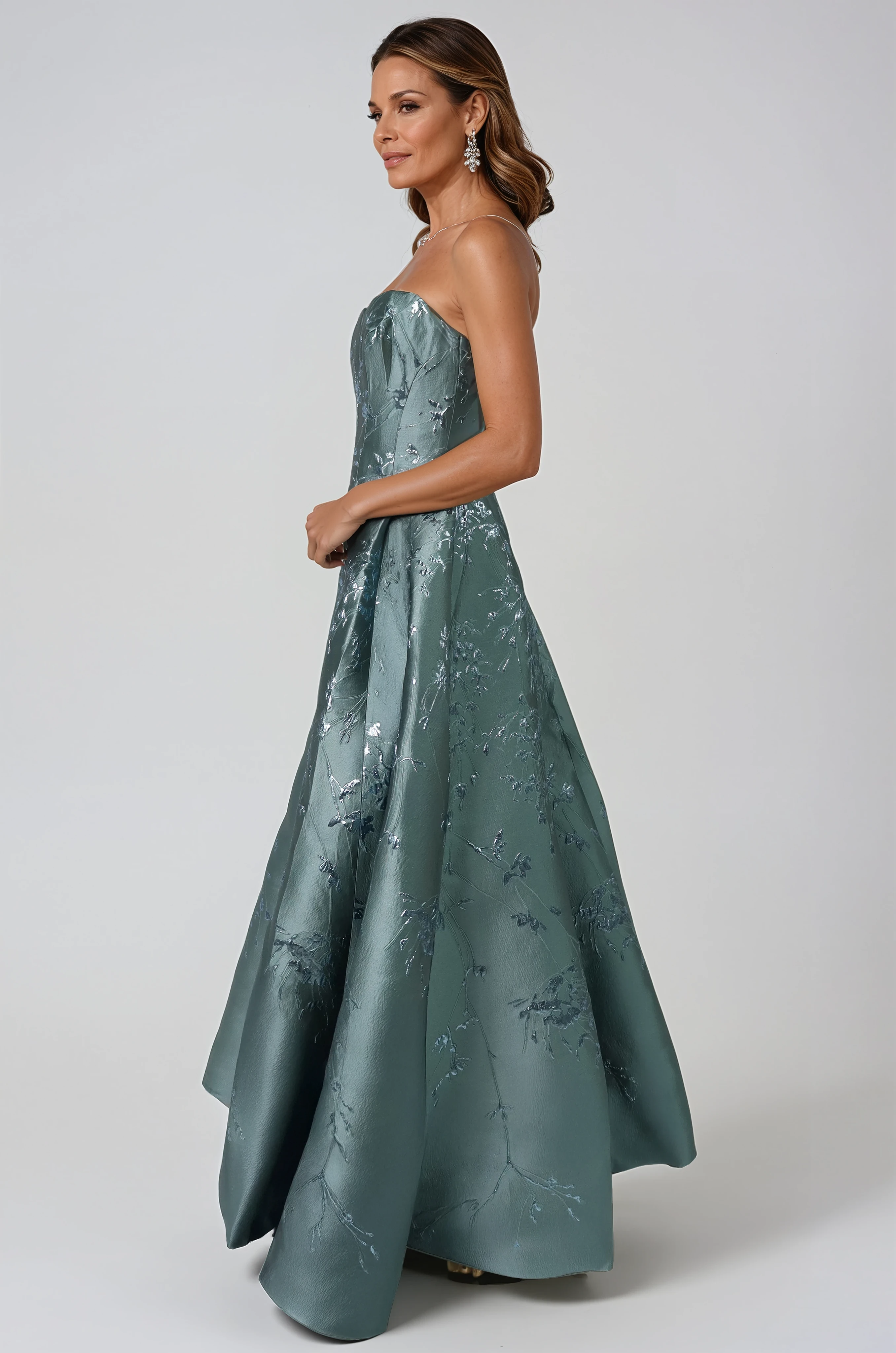 Floral Sweetheart A-Line Brocade Gown Gown Rene Ruiz Collection