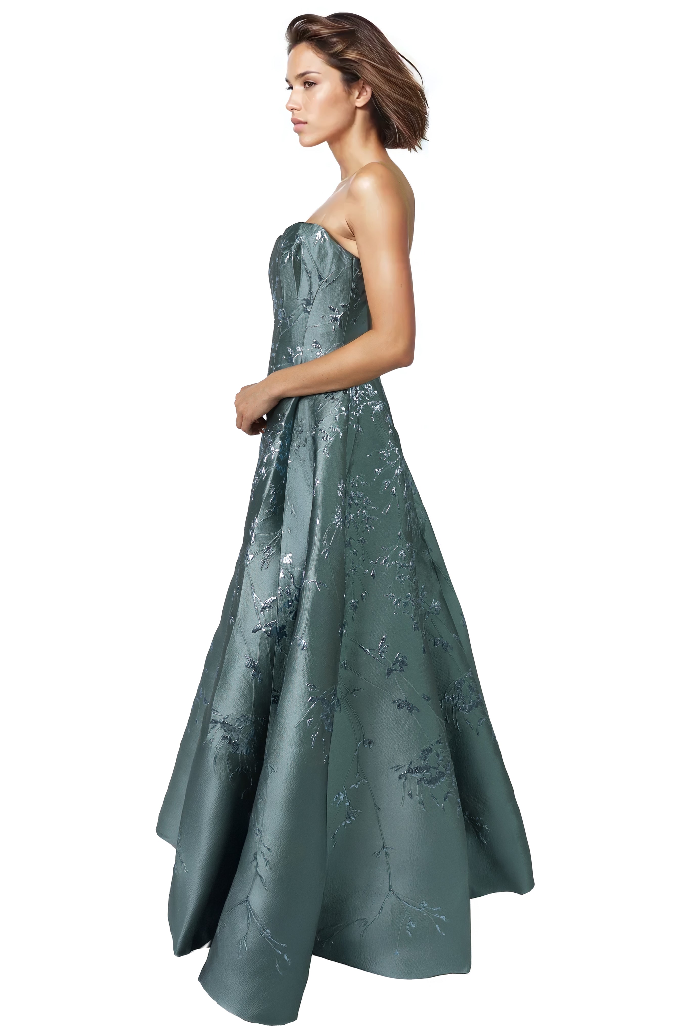 Floral Sweetheart A-Line Brocade Gown Gown Rene Ruiz Collection