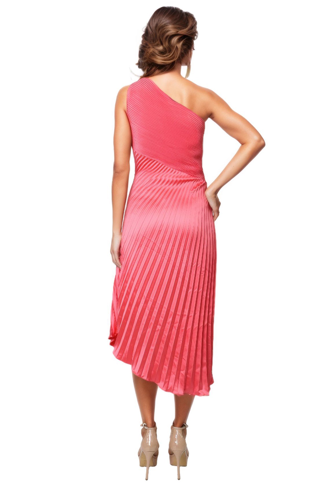 One Shoulder Pleated Asymmetric Hem Cocktail Cocktail Rene Ruiz Collection