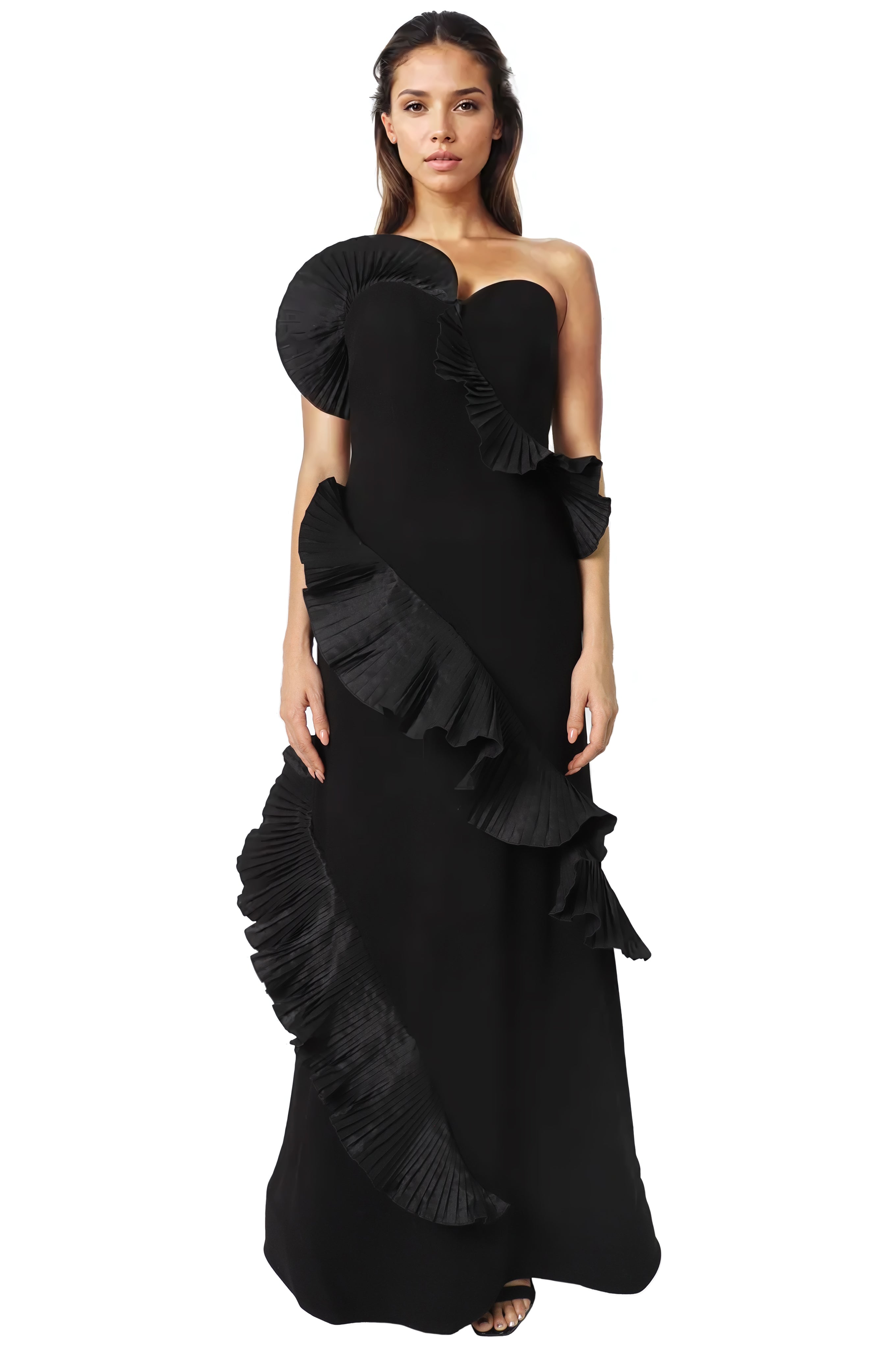 Strapless Taffeta Ruffles Fit And Flare Gown Gown Rene Ruiz Collection