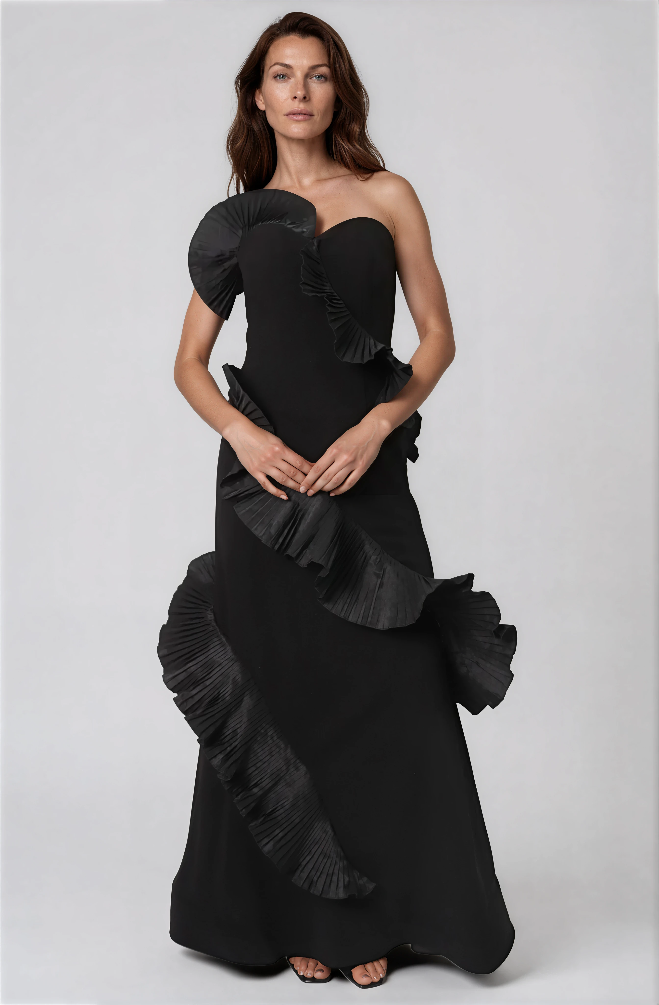 Strapless Taffeta Ruffles Fit And Flare Gown Gown Rene Ruiz Collection