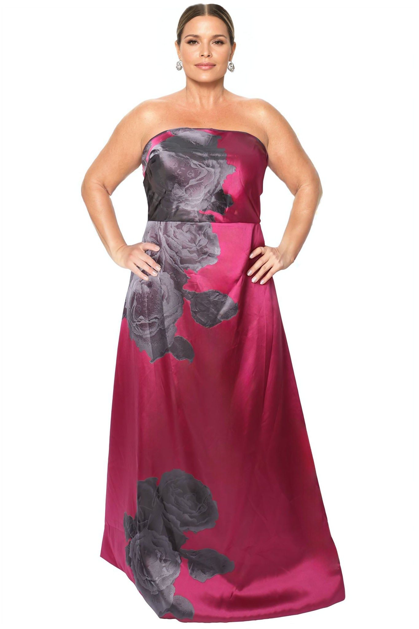 Strapless Floral Printed A Line Gown