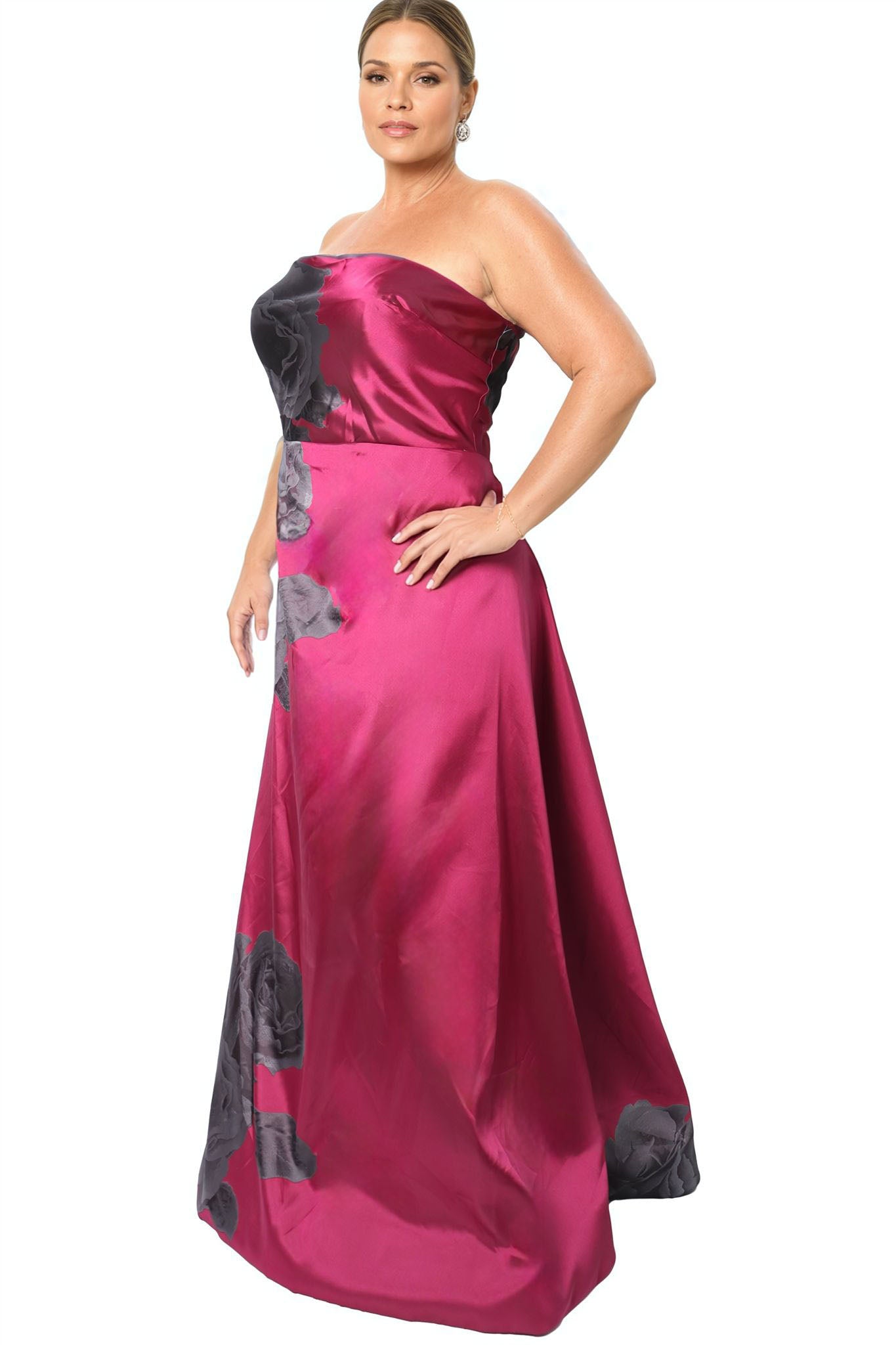 Strapless Floral Printed A Line Gown