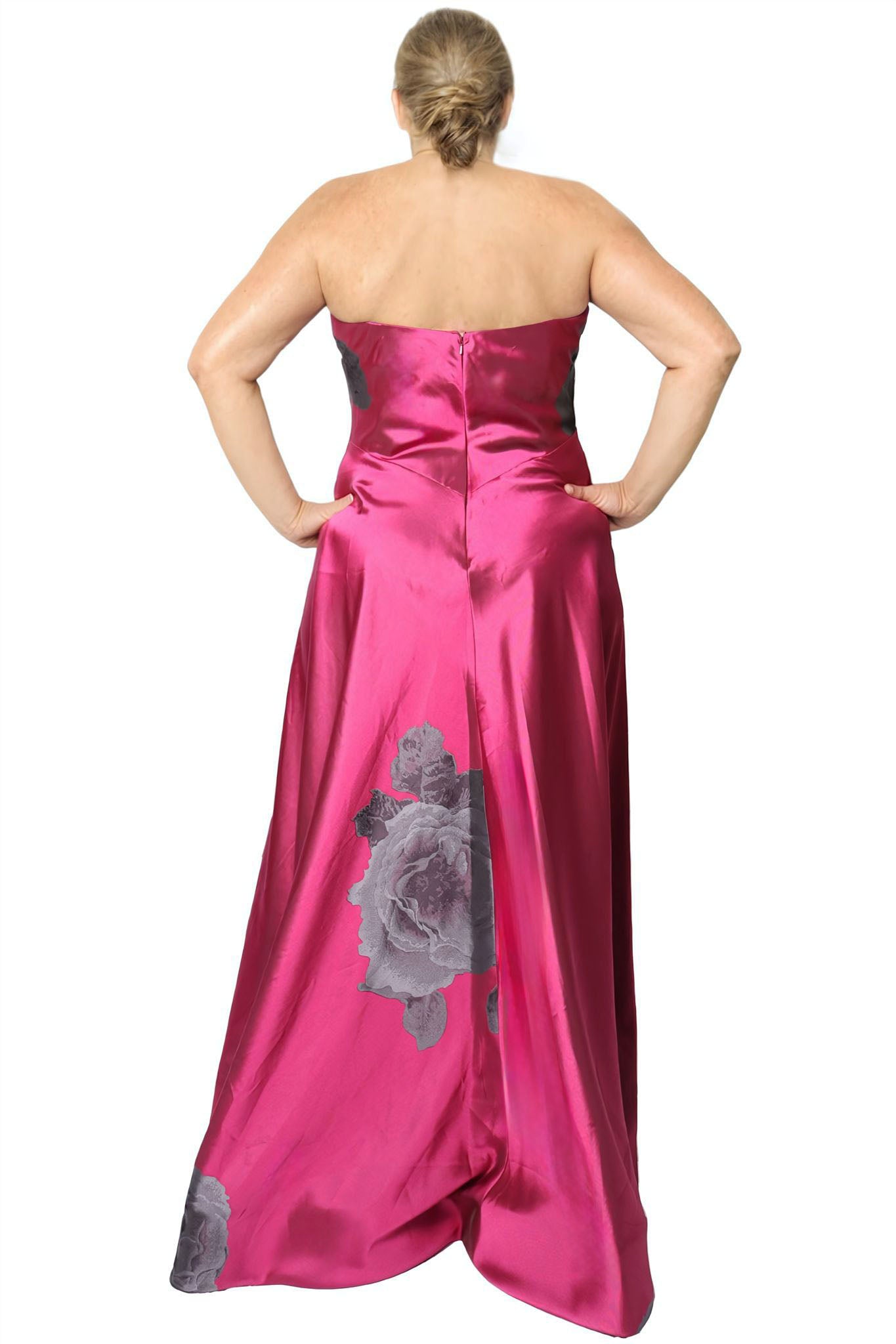 Strapless Floral Printed A Line Gown