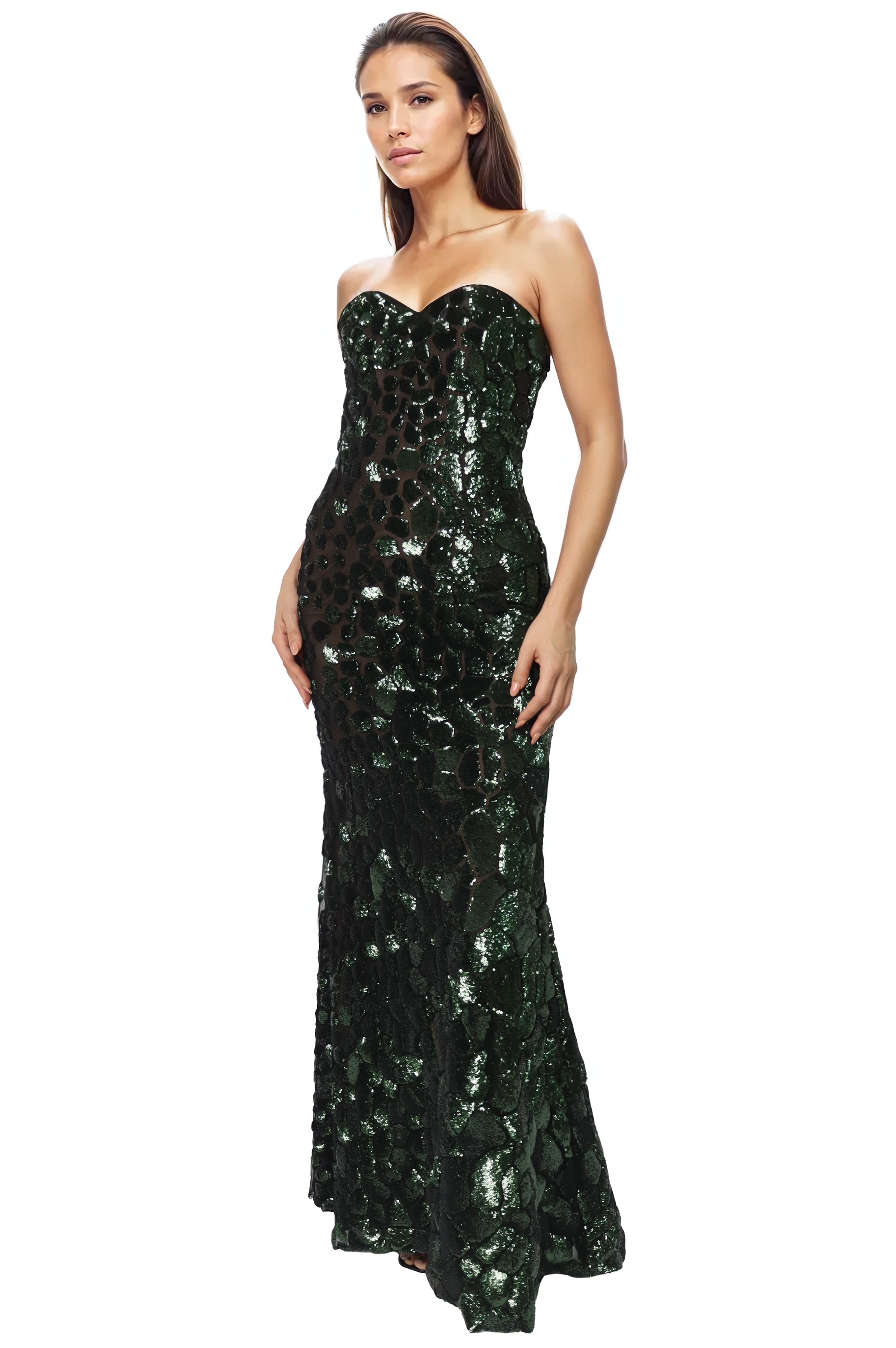 Strapless Sequin Fit And Flare Gown Gown Rene Ruiz Collection