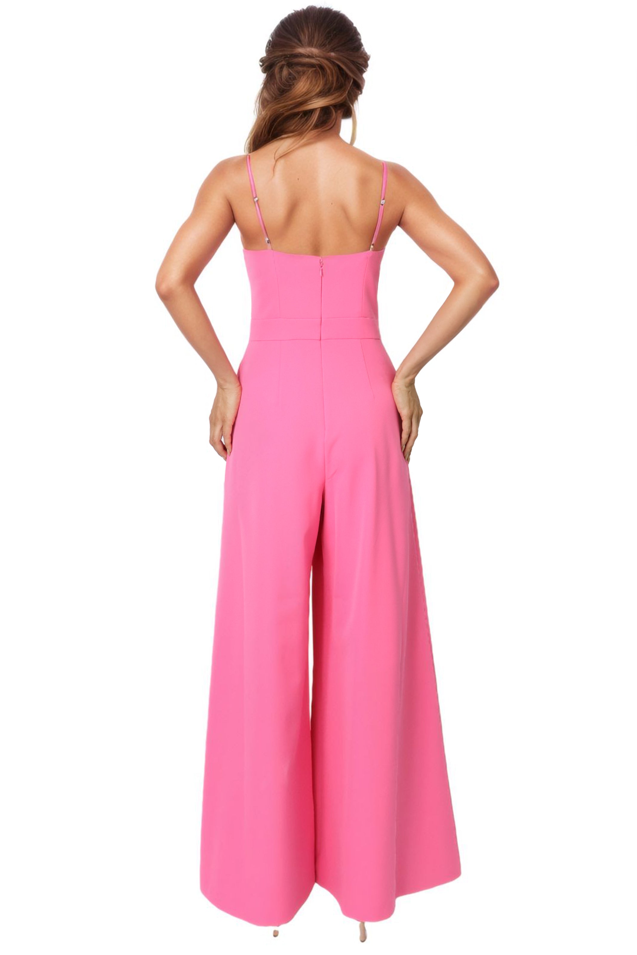 Spaghetti Strap V Neck Crepe Jumpsuit Jumpsuit Rene Ruiz Collection