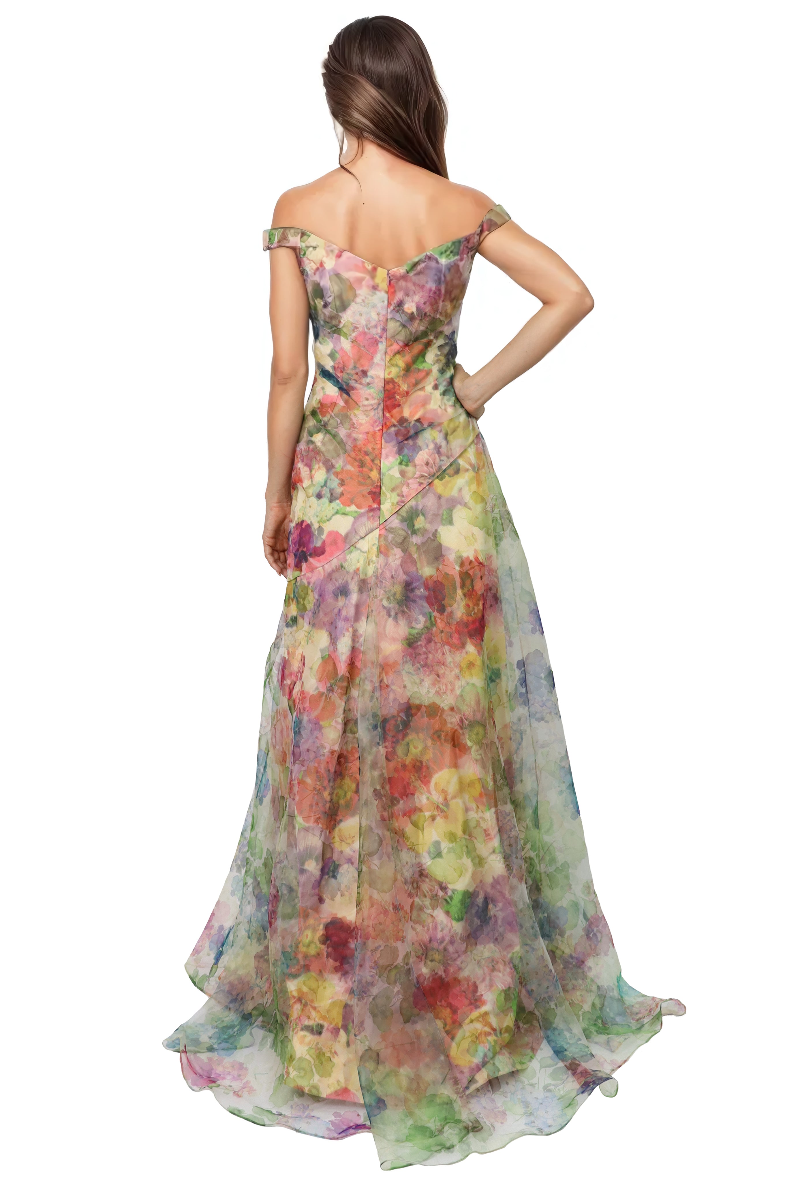 Off The Shoulder Floral Organza A-Line Gown Gown Rene Ruiz Collection