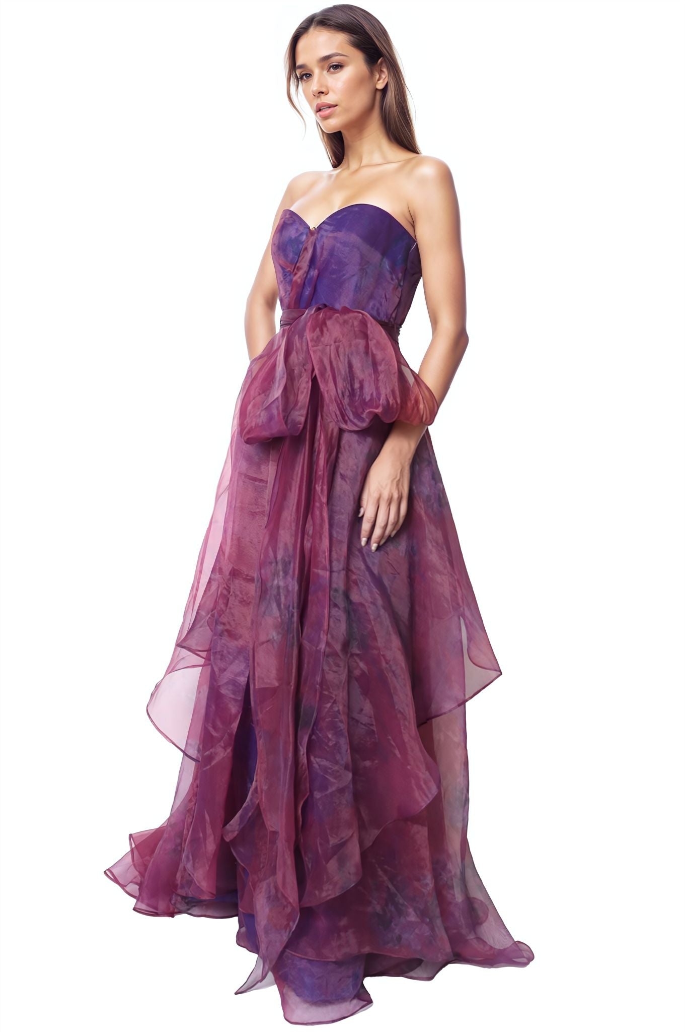 Strapless A-Line Gown with Belt Gown Rene Ruiz Collection