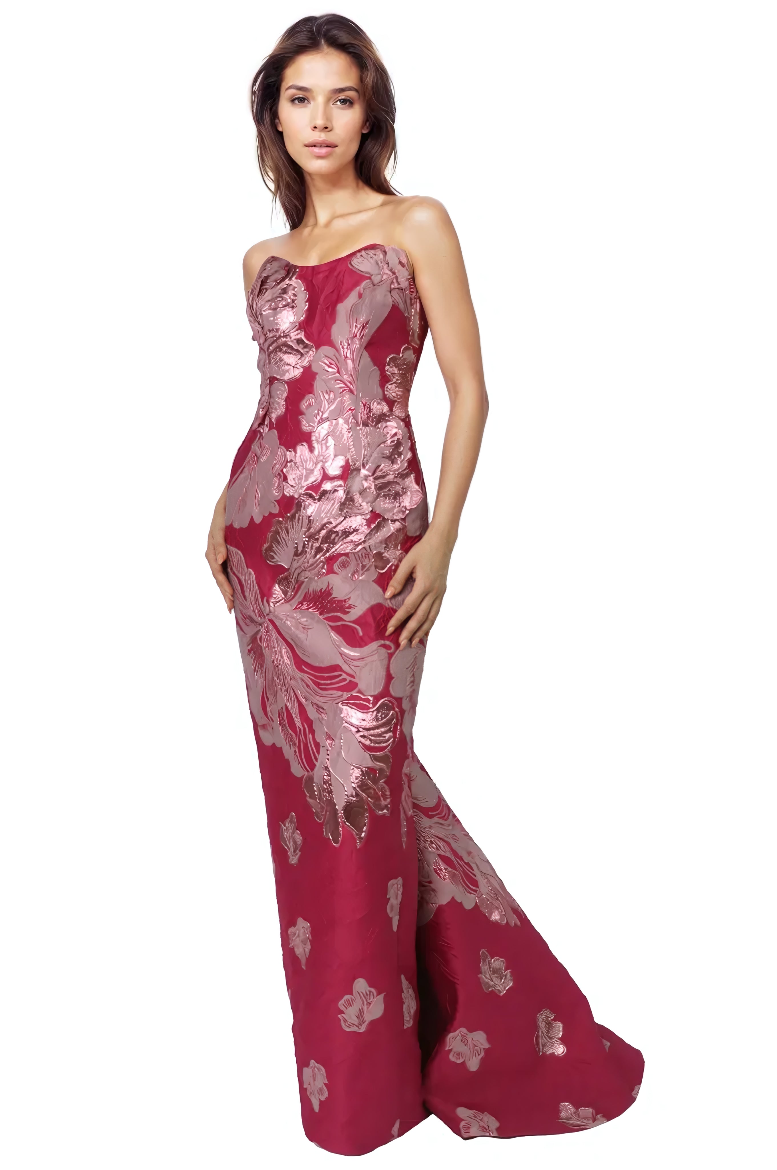 Strapless Sweetheart Brocade Fit And Flare Gown Gown Rene Ruiz Collection