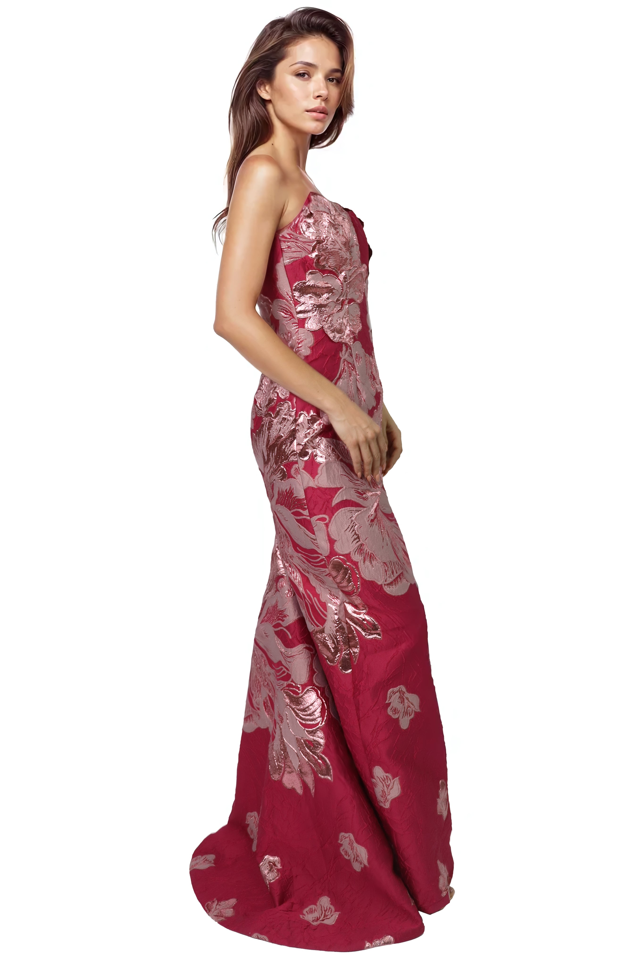 Strapless Sweetheart Brocade Fit And Flare Gown Gown Rene Ruiz Collection