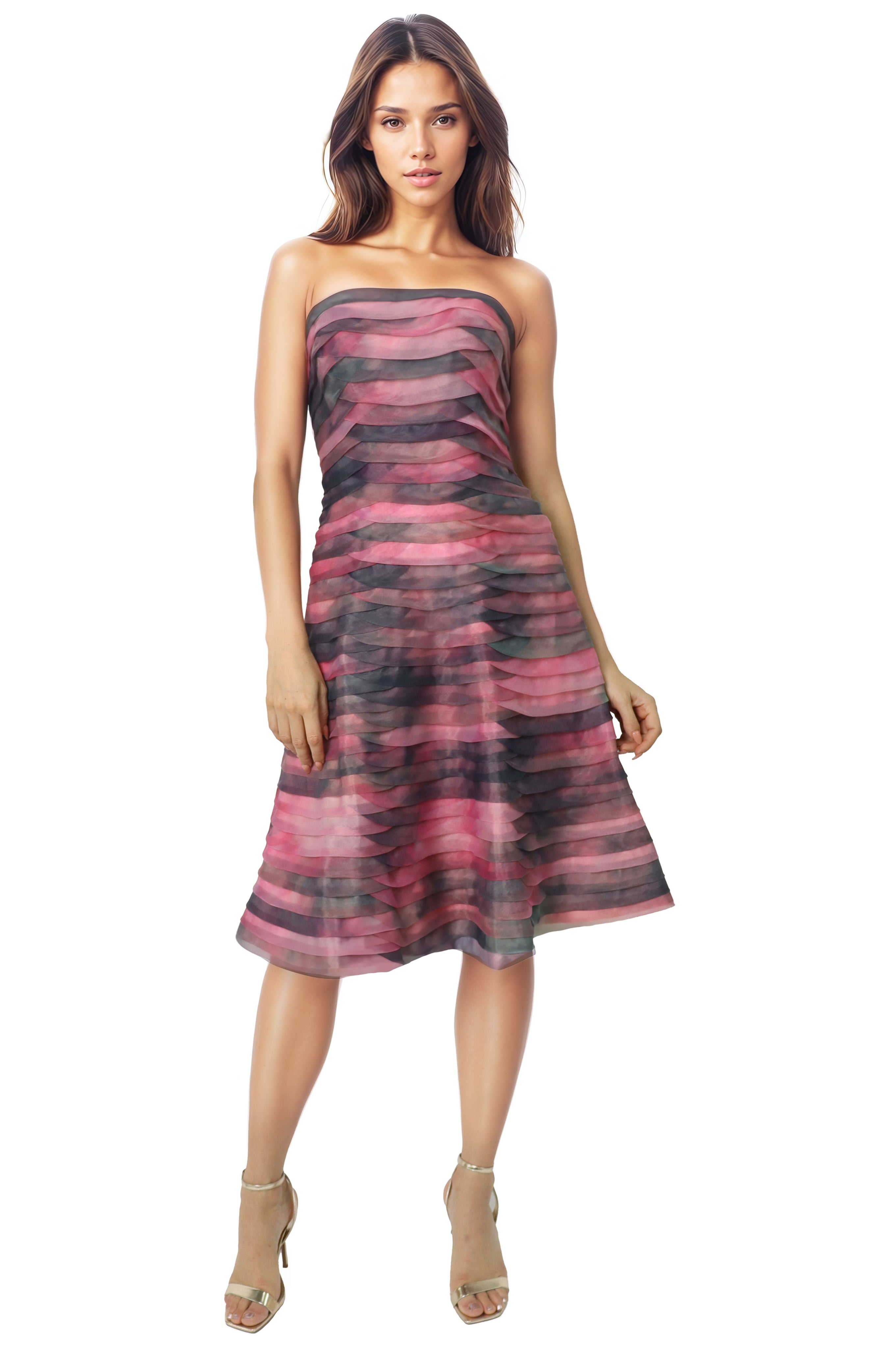 Bias Cut Fluted Organza Cocktail Cocktail Rene Ruiz Collection