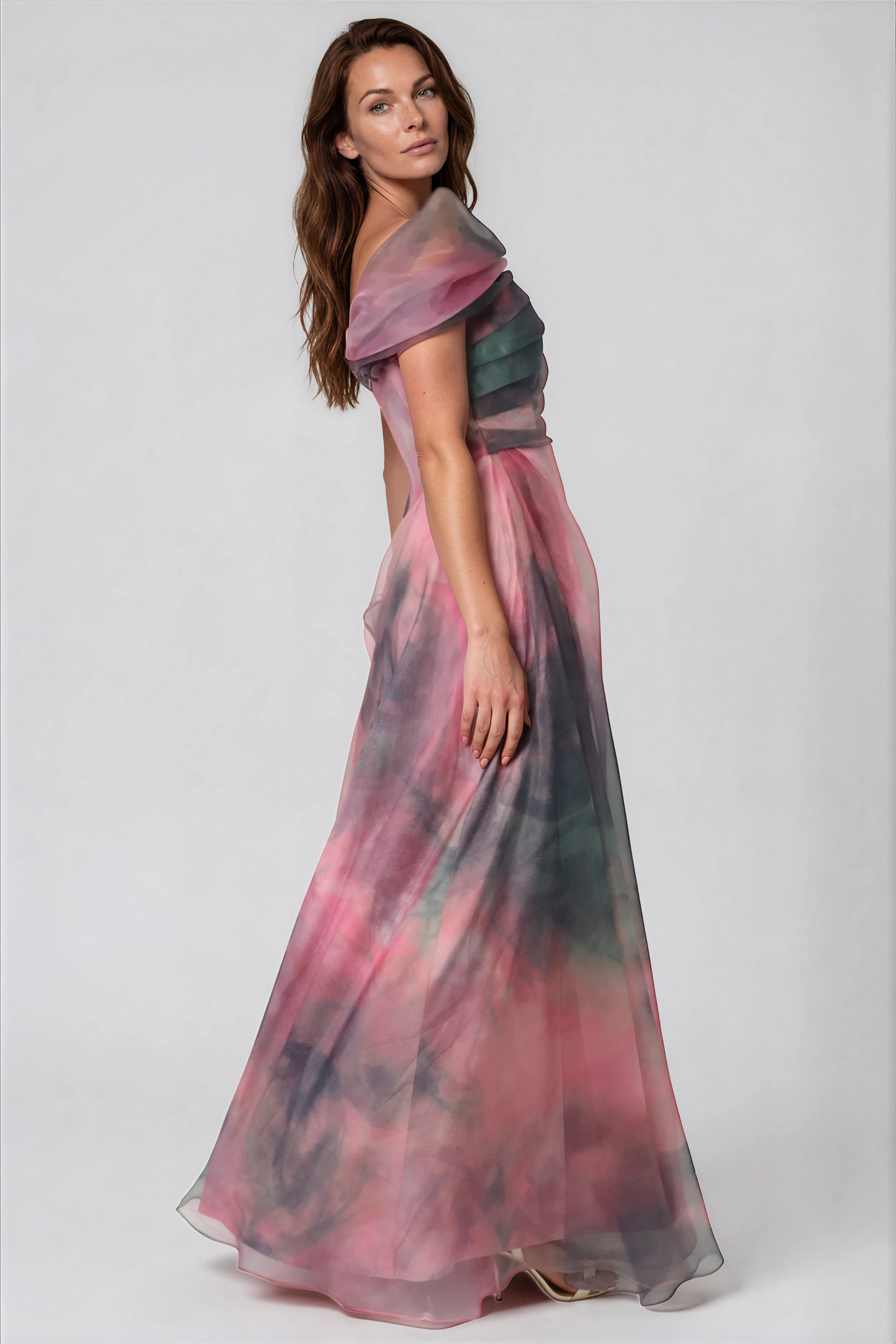 Twisted Off-The-Shoulder Organza Gown