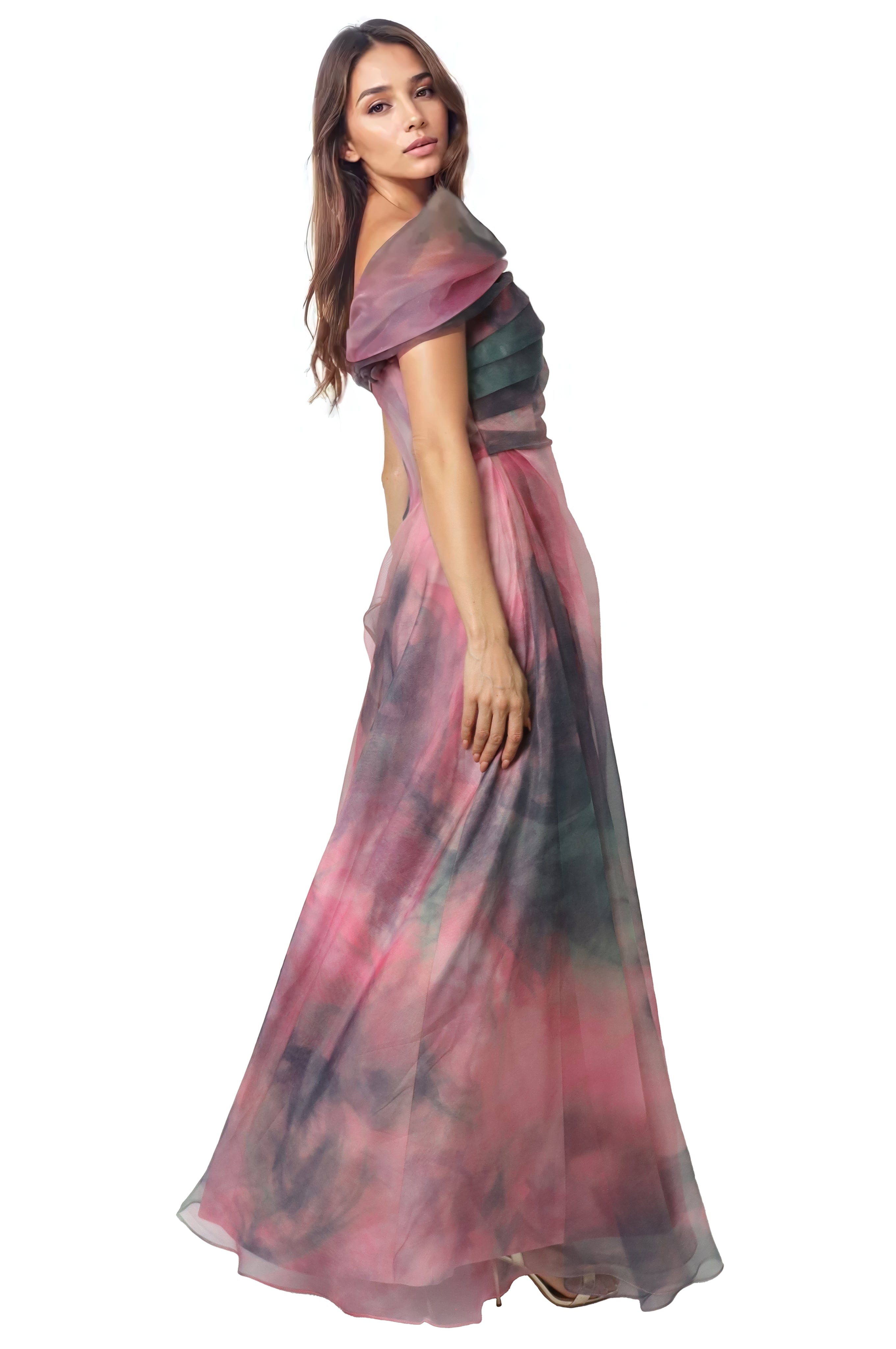 Twisted Off-The-Shoulder Organza Gown Gown Rene Ruiz Collection