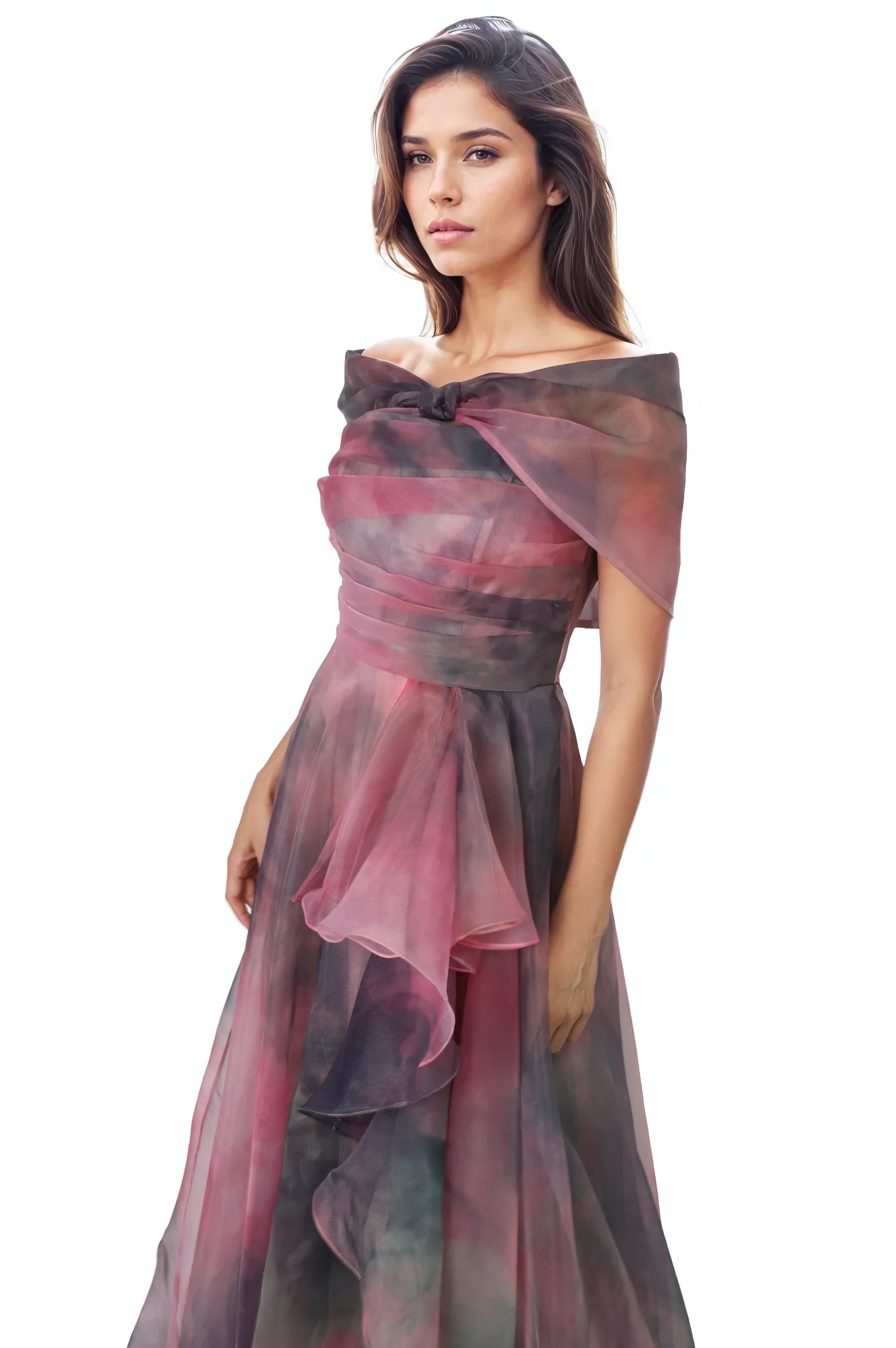 Twisted Off-The-Shoulder Organza Gown Gown Rene Ruiz Collection
