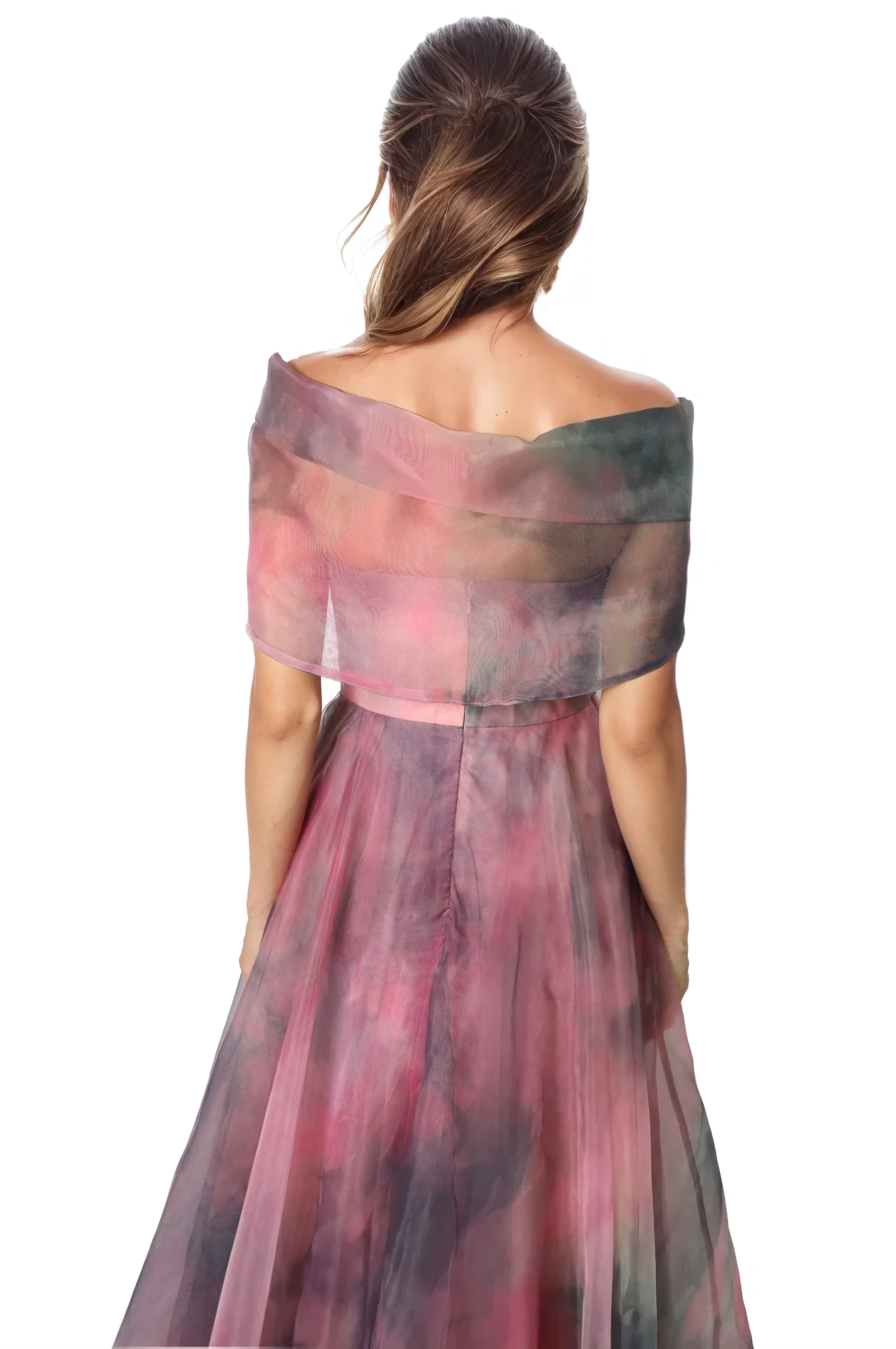 Twisted Off-The-Shoulder Organza Gown Gown Rene Ruiz Collection
