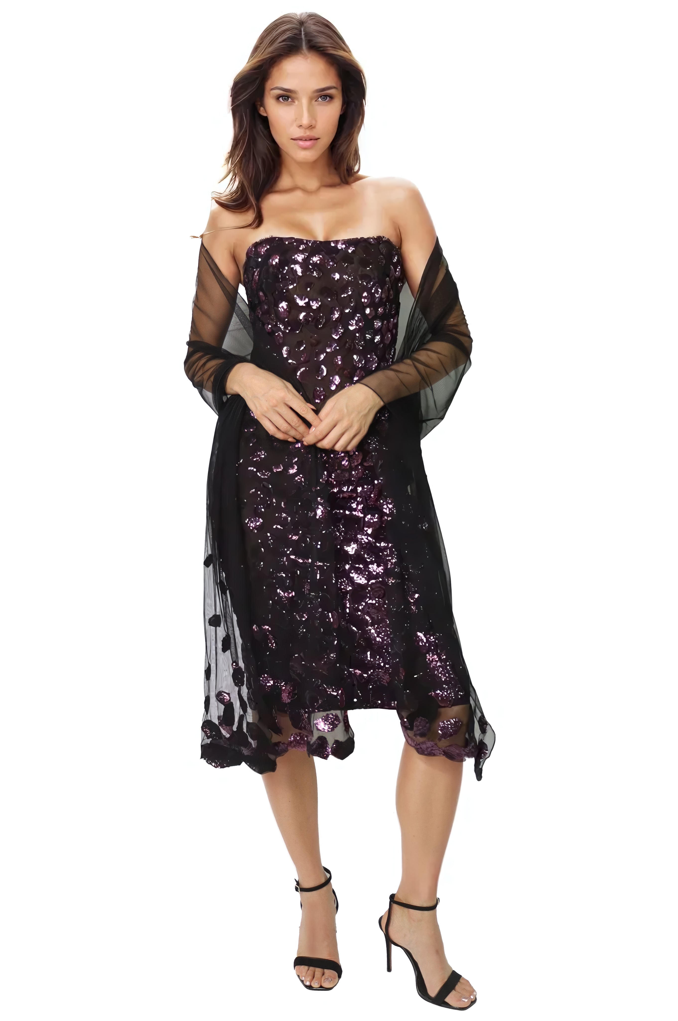 Embroidered Tulle Shawl Accessory Rene Ruiz Collection Purple