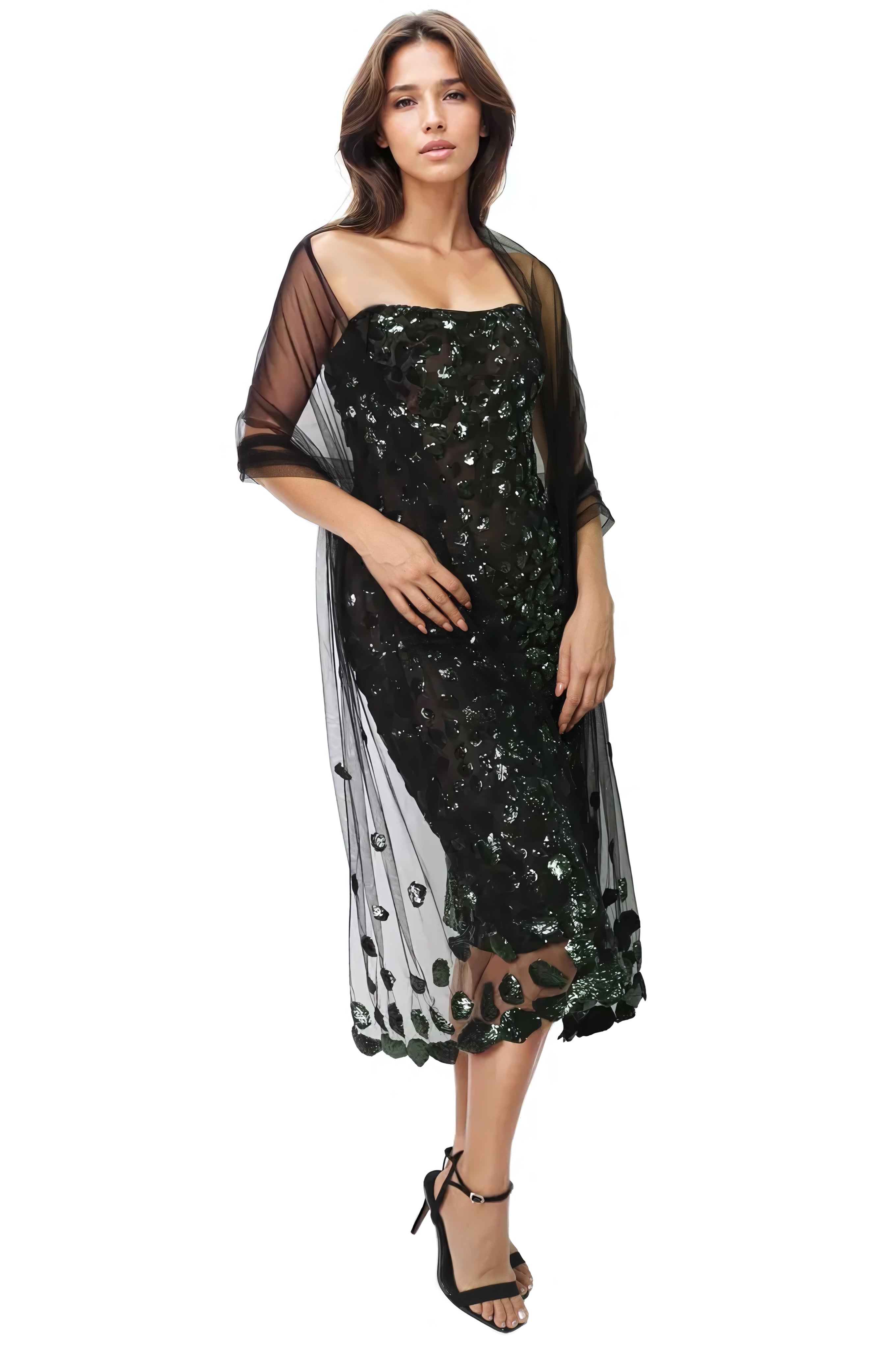 Embroidered Tulle Shawl Accessory Rene Ruiz Collection Green