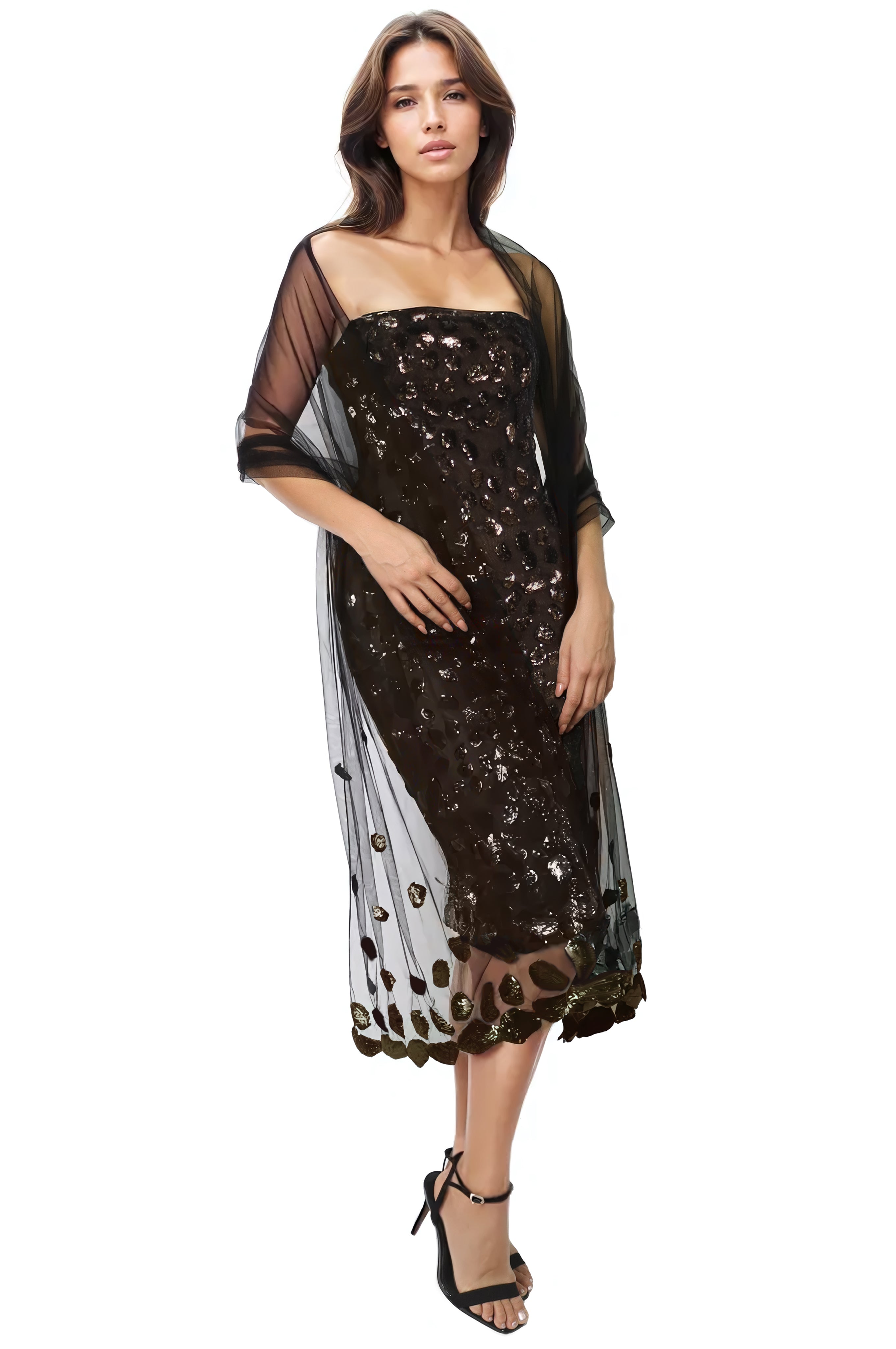 Embroidered Tulle Shawl Accessory Rene Ruiz Collection Bronze