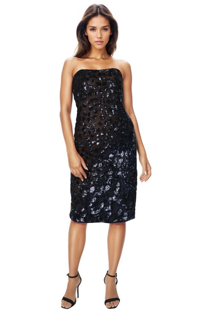 Strapless Sequin Sheath Cocktail Rene Ruiz Collection Navy Option