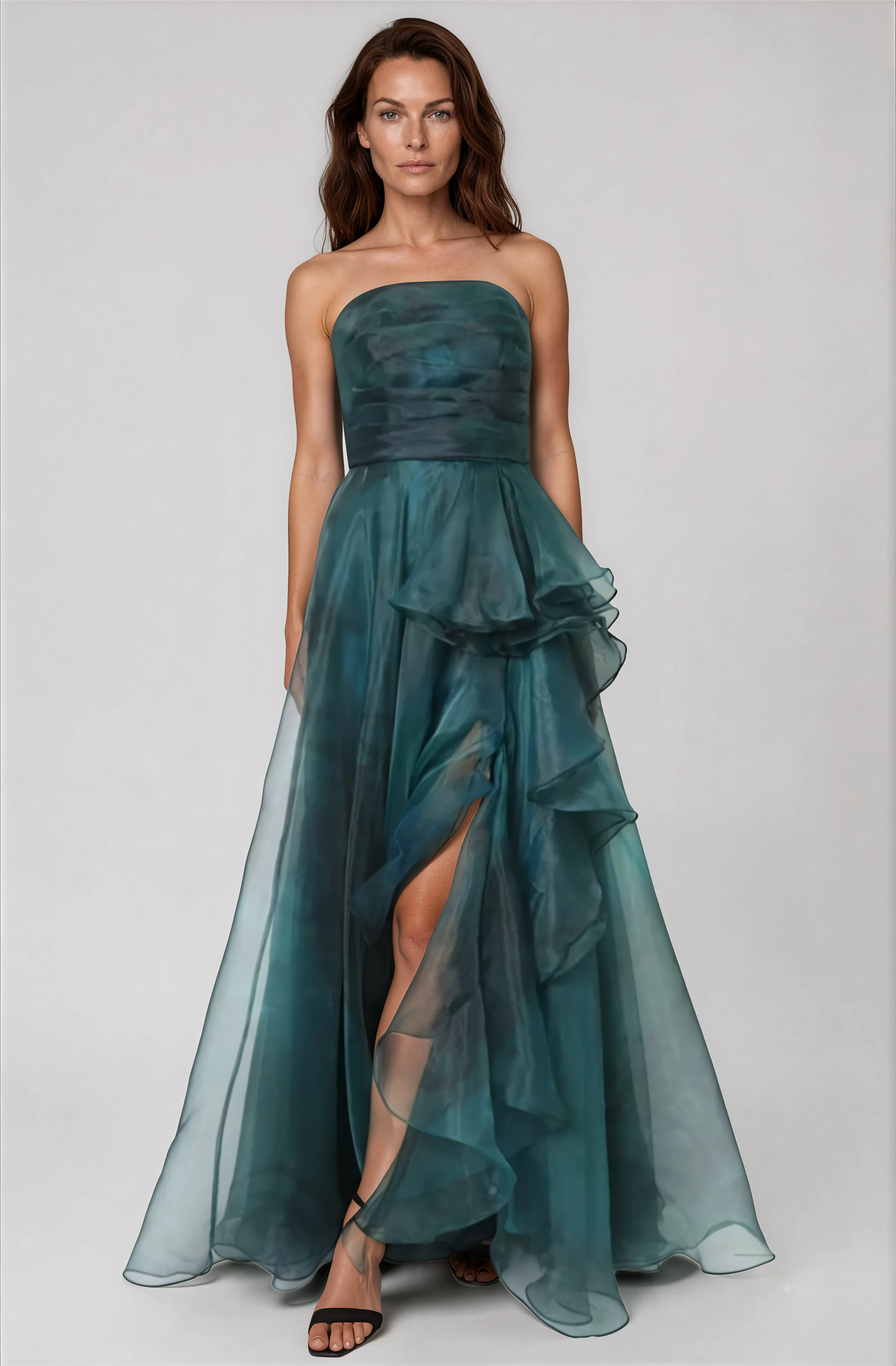 Strapless Ruffled Organza A-Line Gown Gown Rene Ruiz Collection