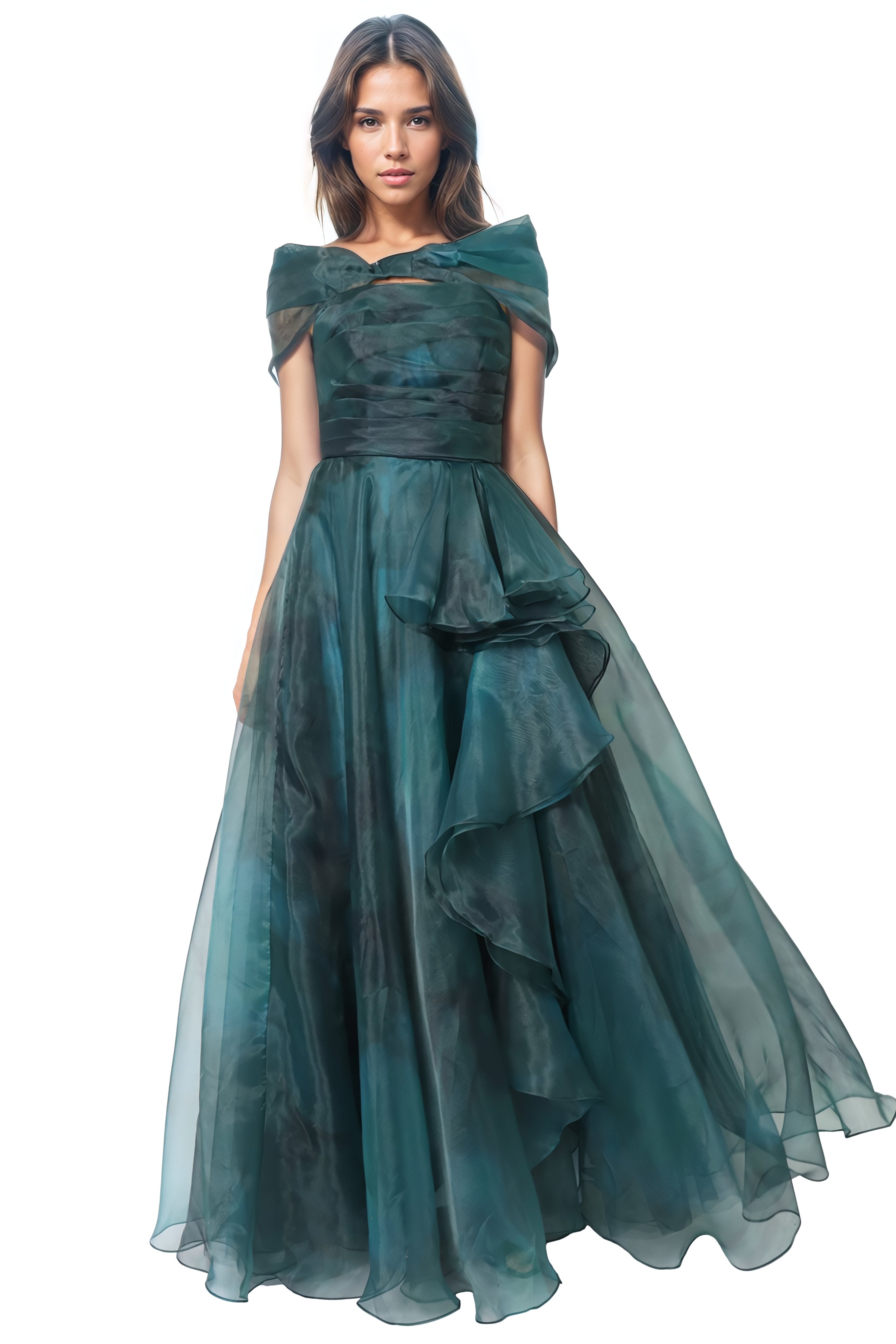 Off The Shoulder Organza Bolero Gown Rene Ruiz Collection