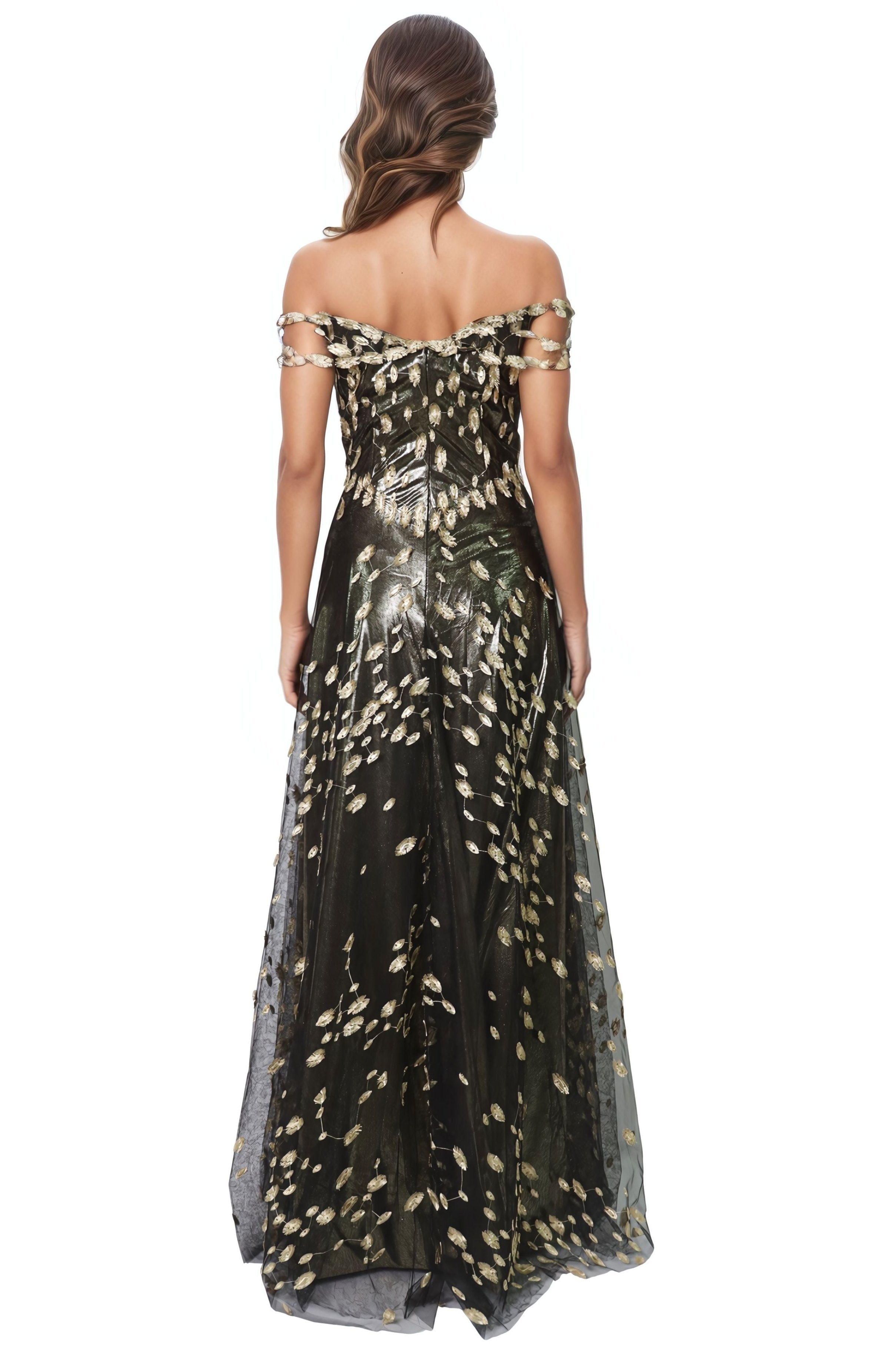 Off The Shoulder Embroidered A-Line Gown Gown Rene Ruiz Collection
