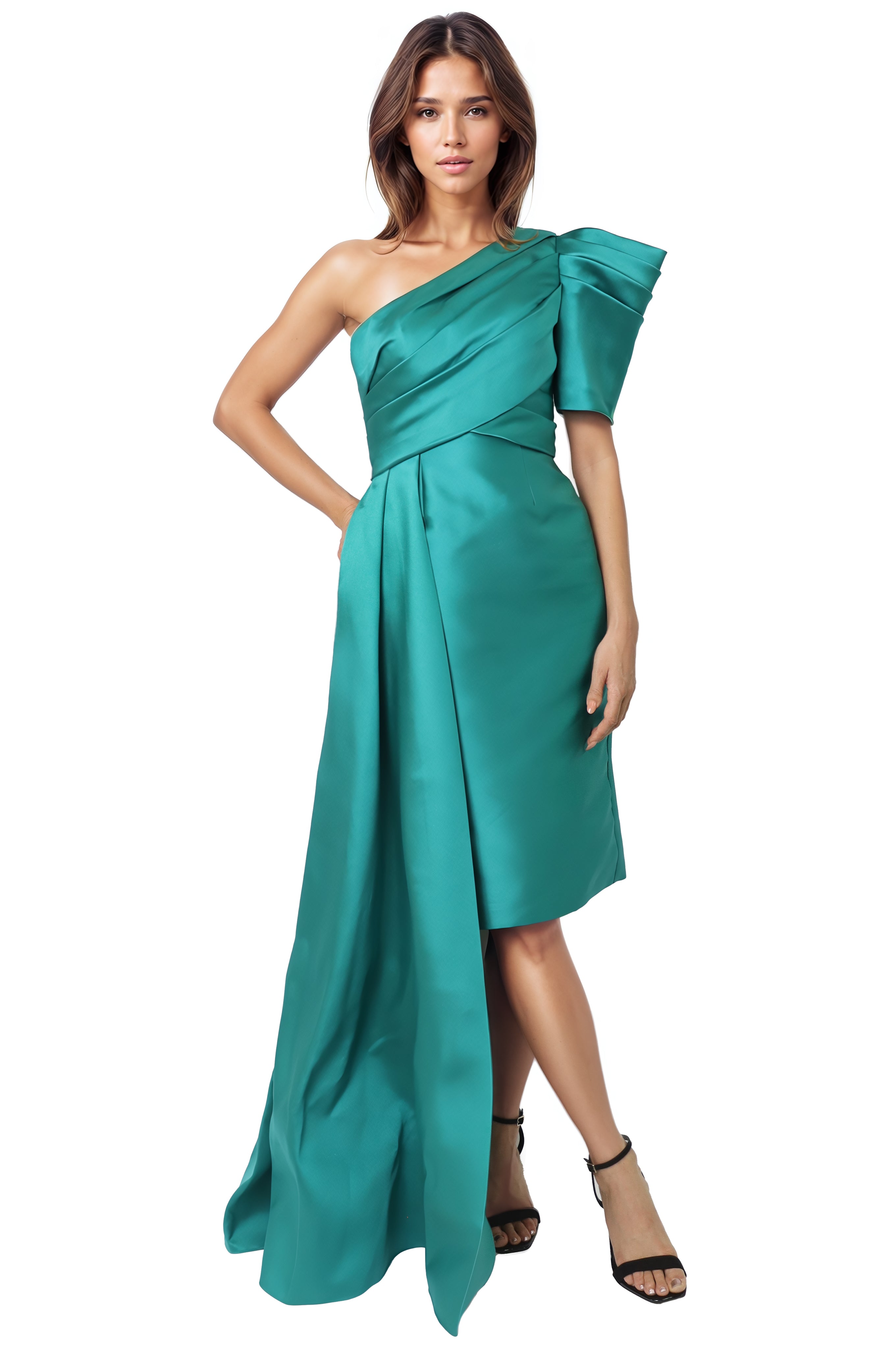 One Shoulder Asymmetrical Mikado Cocktail Cocktail Rene Ruiz Collection